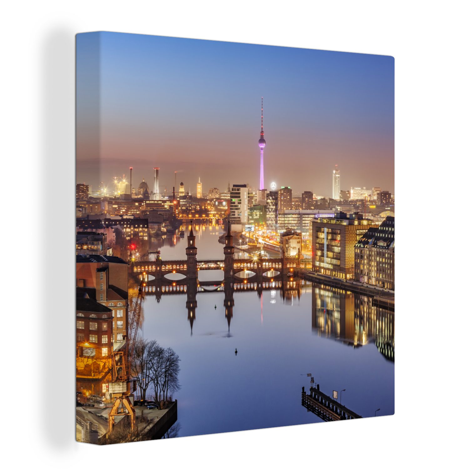 OneMillionCanvasses® Leinwandbild Berlin - Fluss - Stadt, (1 St), Leinwand Bilder für Wohnzimmer Schlafzimmer