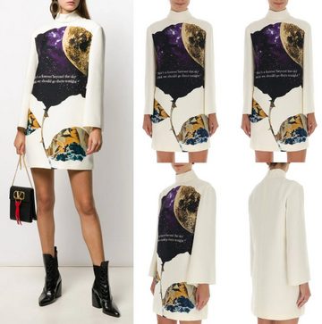 Valentino Midikleid VALENTINO GARAVANI Turtleneck Dress Minikleid Silk Wool Mini-Dress Bey
