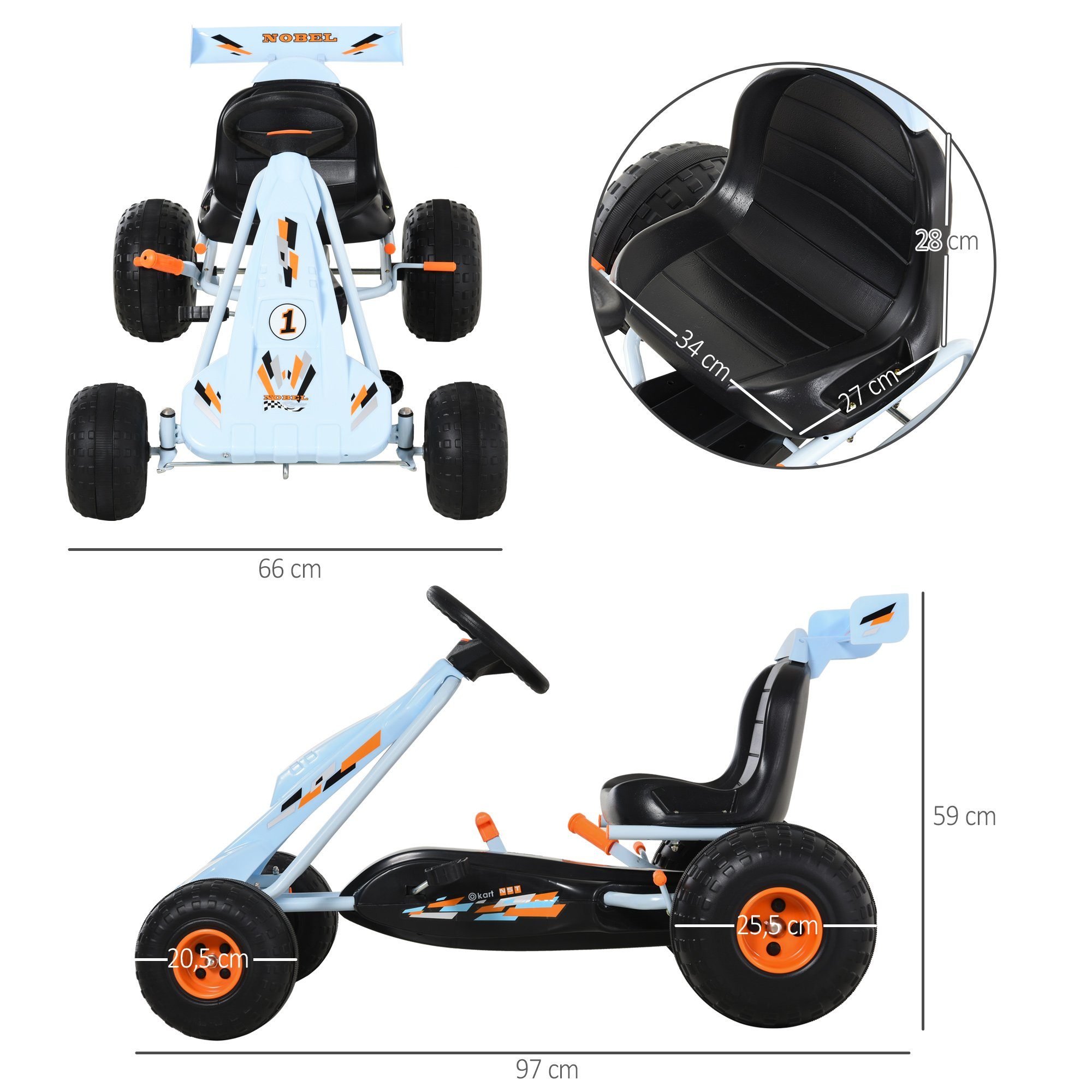 HOMCOM Go-Kart Kinder Go-Kart mit Handbremse – Bild 5 von 5