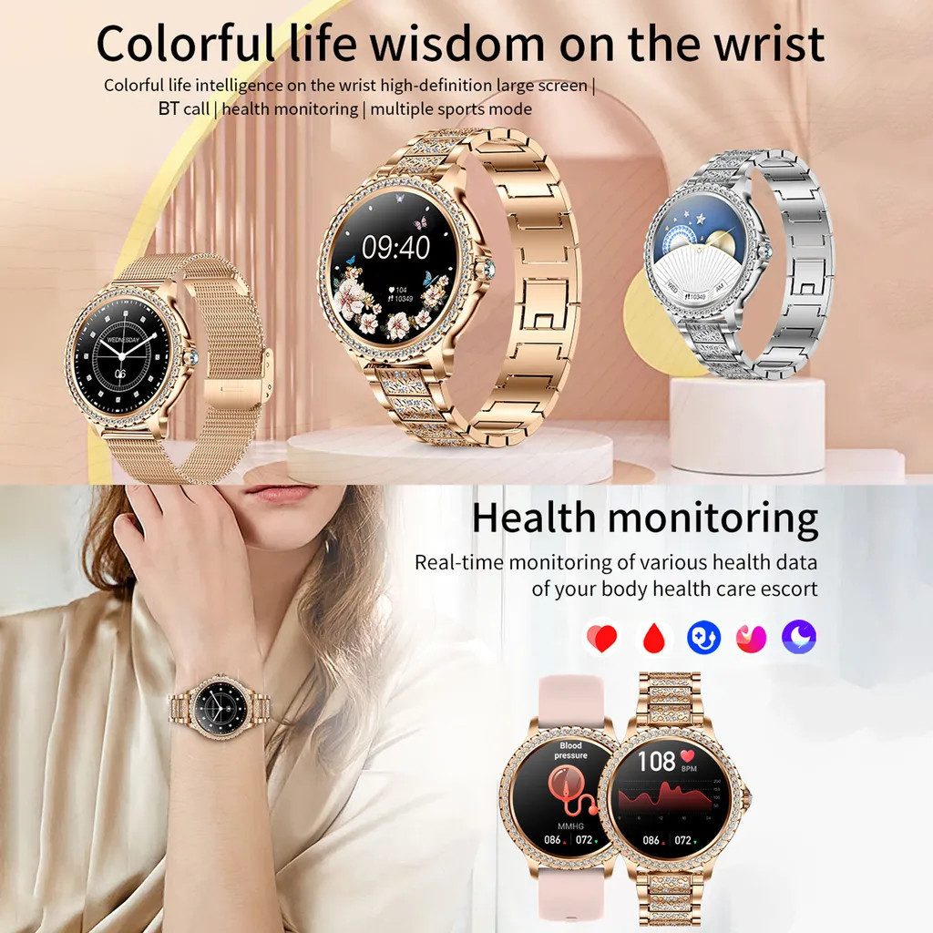 Lige Smartwatch Damen mit Metallband, 1.32 Zoll Fitnessuhr Telefonfunktion Smartwatch, Herzfrequenz Schlafmonitor, IP67 Wasserdicht Schrittzähler