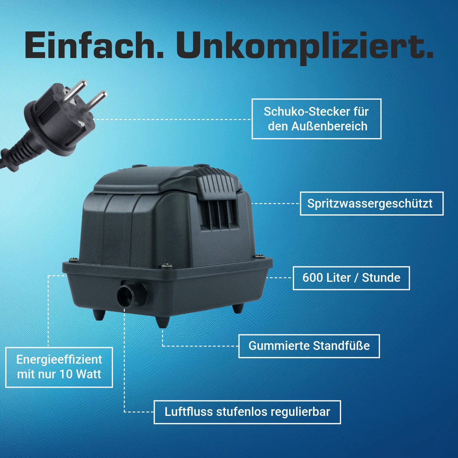 KERRY Teichbelüfter Aquarium- / Teichbelüfter, Membranpumpe, Sauerstoffversorgung, 600 L/H, 600 l/h, (8-St) – Bild 5 von 5