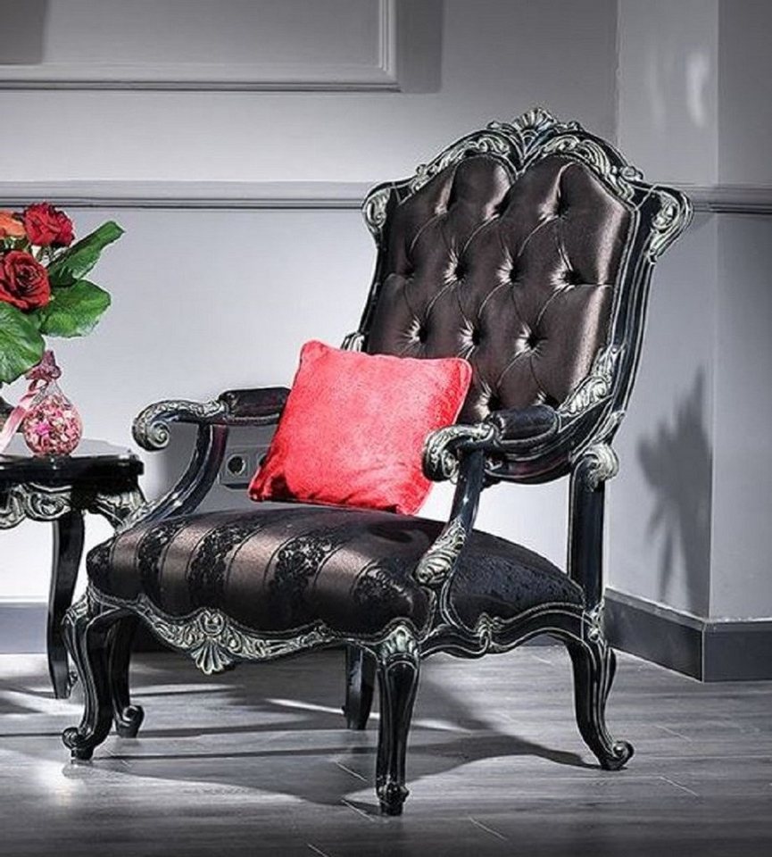 Casa Padrino Sessel Luxus Barock Sessel Schwarz / Grün / Gold   Prunkvoller  Wohnzimmer Sessel mit elegantem Muster   Barock Wohnzimmer Möbel