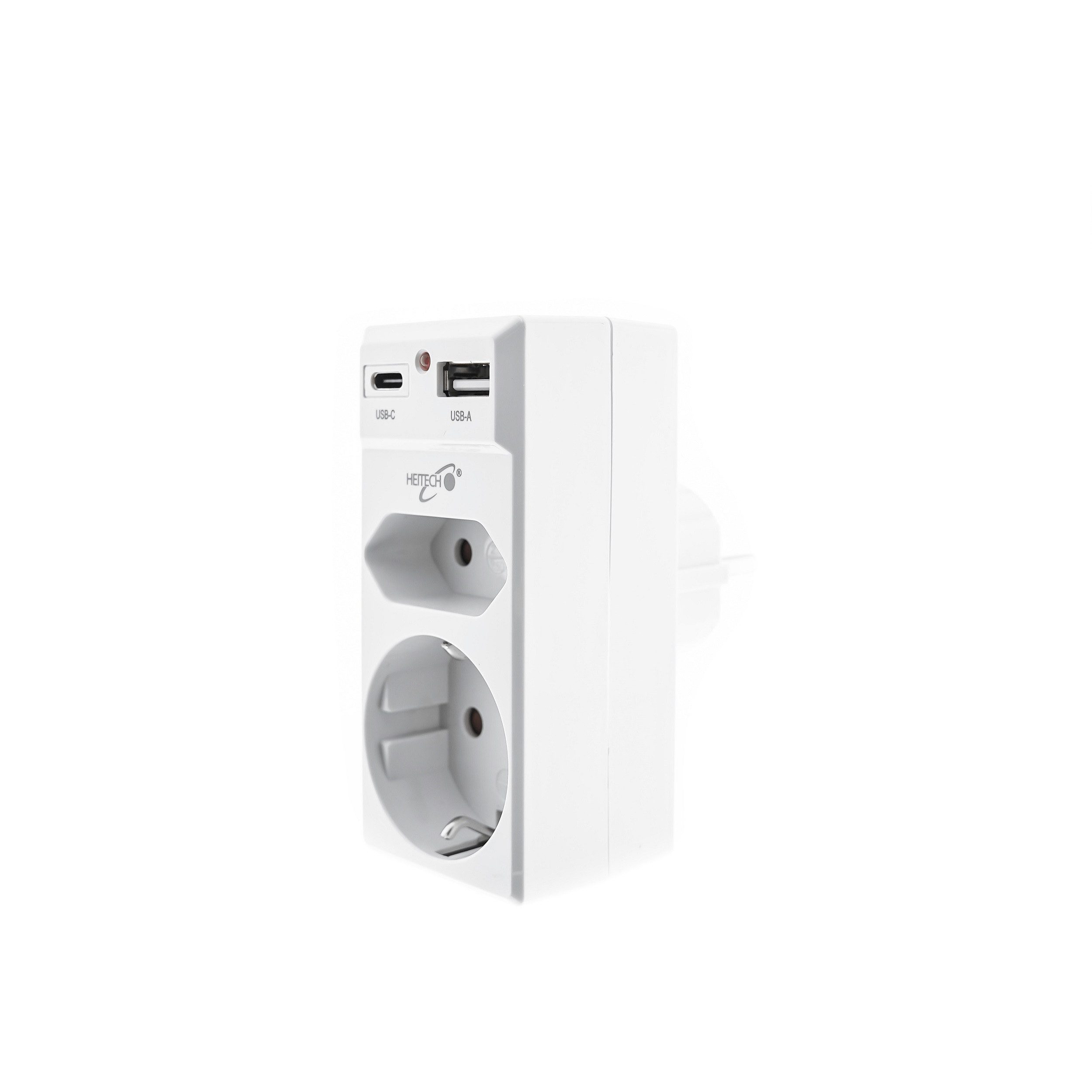 HEITECH 2-fach Steckdosenadapter mit 1 USB und 1 USB Type-C Ladeanschlüssen Mehrfachsteckdose