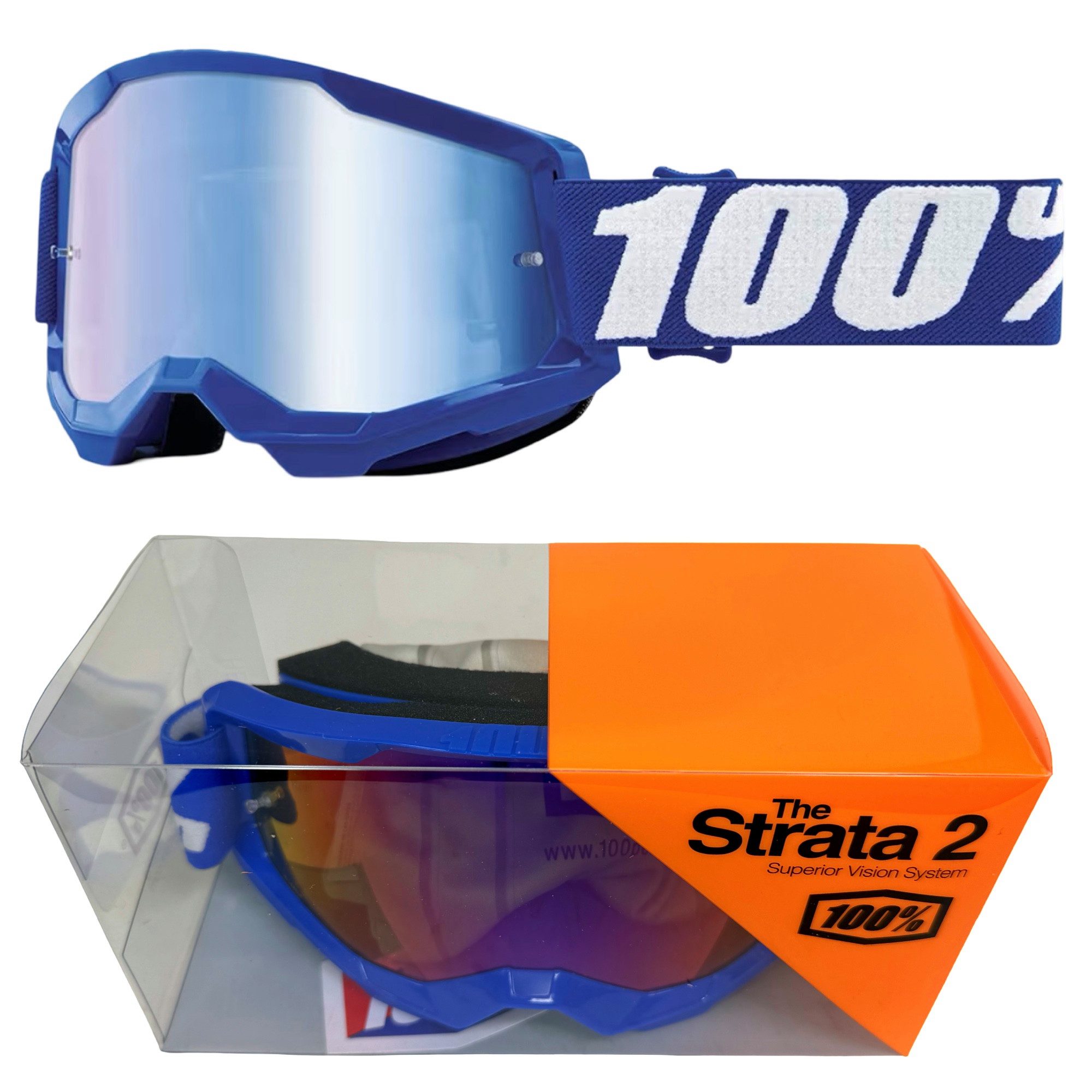 100% Motorradbrille 100% Strata V2 goggle Motocross Brille Blau Verspiegelt