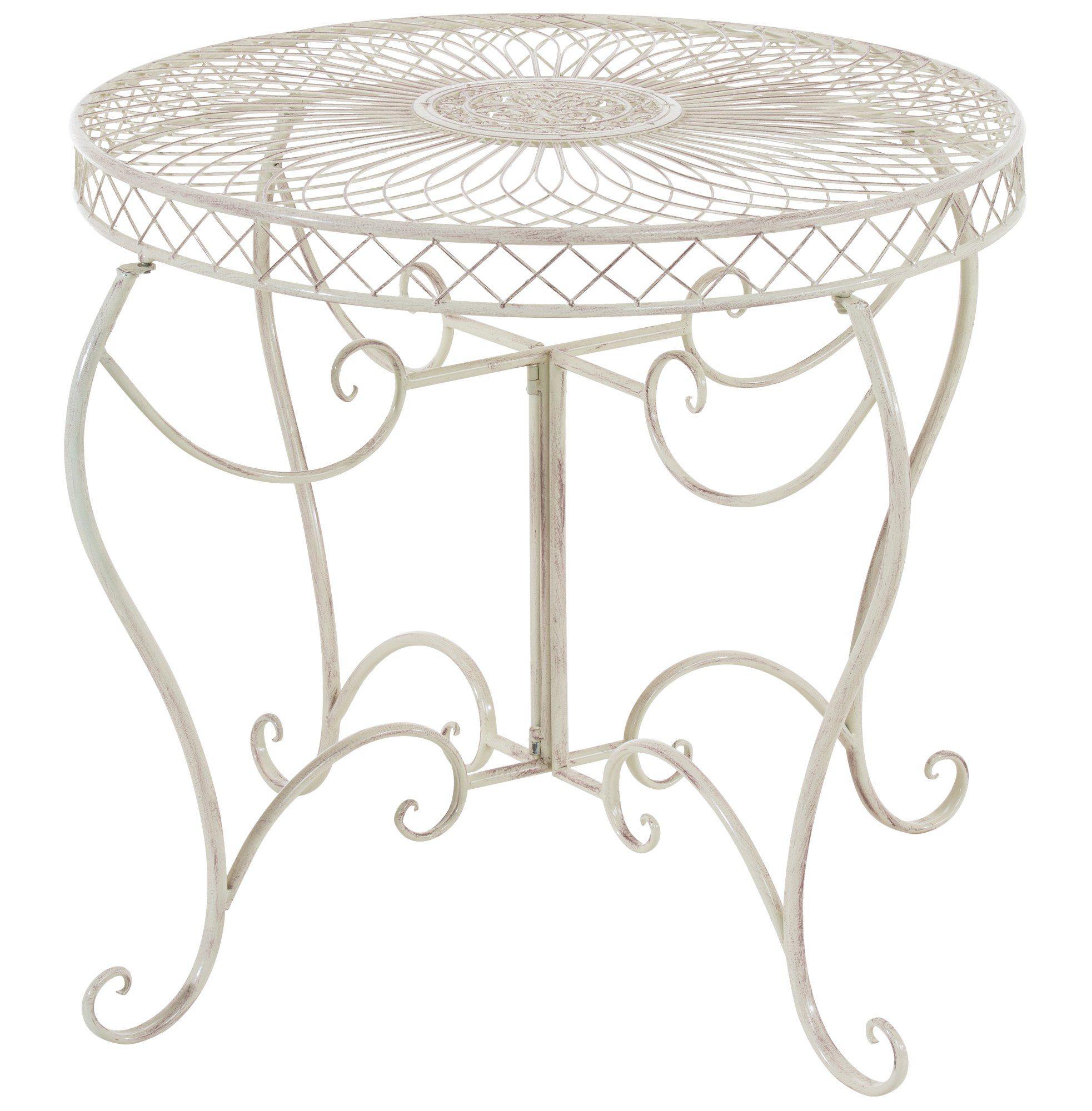 furnicato Gartentisch Sheela Ø 76 cm antik-creme (1-St), Pulverbeschichteter Outdoor-Tisch im nostalgischen Jugendstil