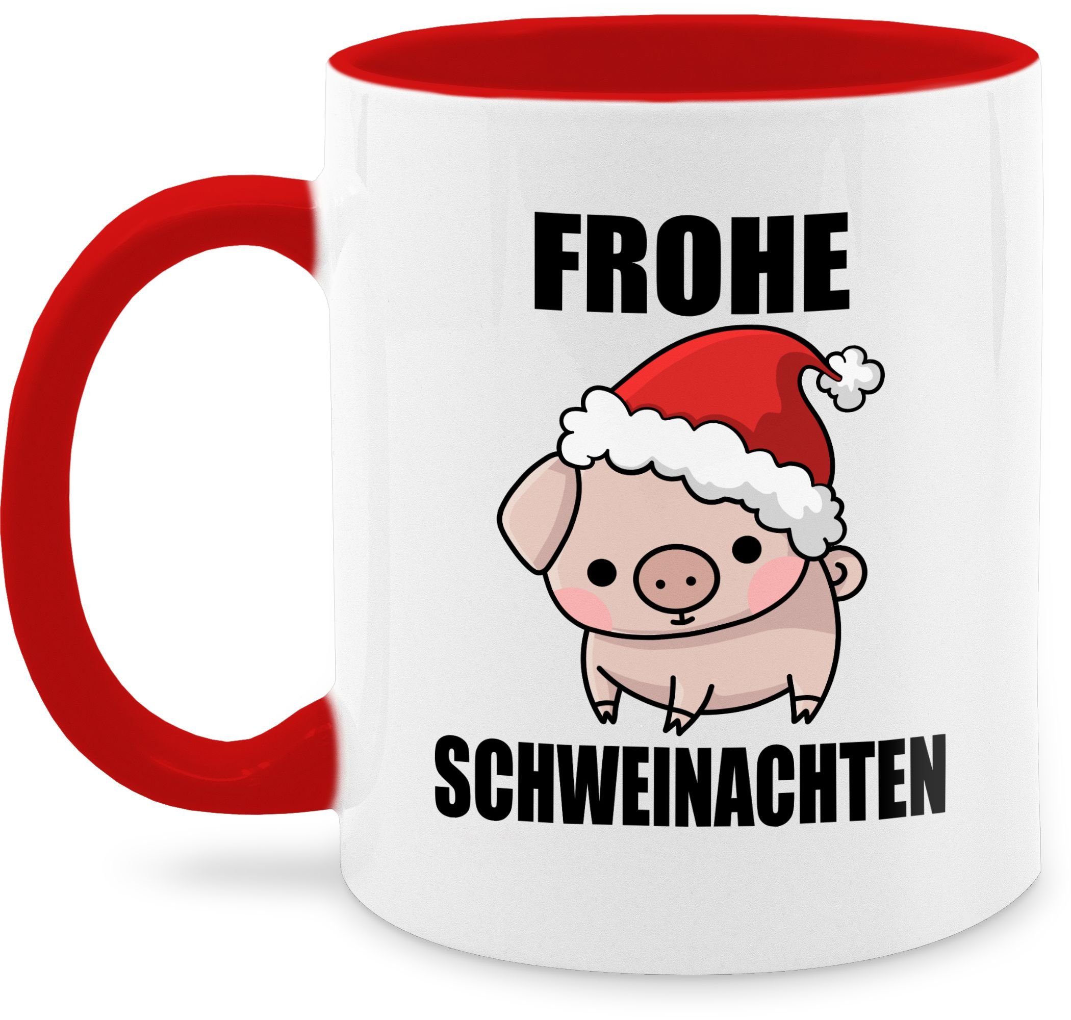 Weihnachtstasse Keramik, Frohe Rot Shirtracer Schweinachten, Tasse 1