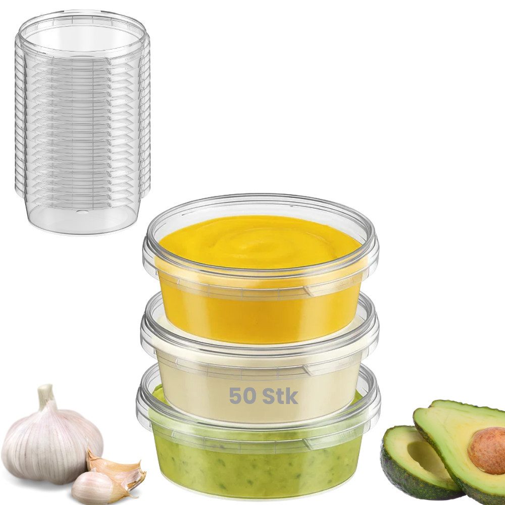 mikken Frischhaltedose 130 ml Feinkostbecher Lebensmitteldose Frischhaltebox, (Spar-Set, 50-tlg., 10-100er Set), stapelbar, für Heißabfüllung bis 95 °C, Gefrieren bis -20 °C