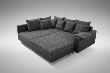 Küchen-Preisbombe Sofa Wohnlandschaft Sofa Couch Ecksofa Eckcouch schwarz Eckcouch Minsk OT L, Ecksofa + Hocker