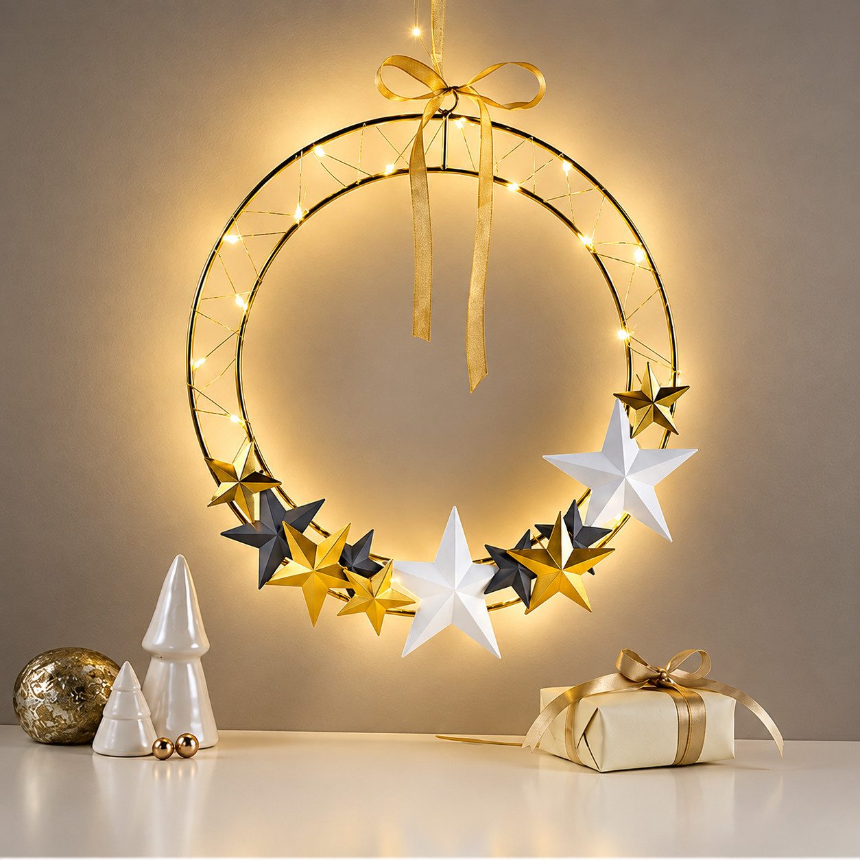 Weltbild Dekolicht LED Beleuchtung 30cm Metallring Weihnachtsdeko Leuchte Dekoration, Weihnachtsbeleuchtung Lichtdeko Advent Deko Fenster Wand