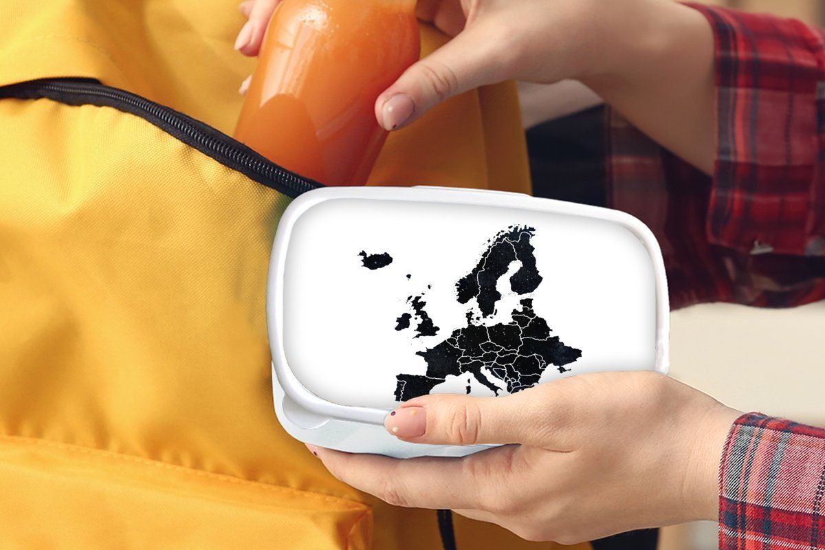 Kinder und für MuchoWow - Lunchbox Karte Brotdose, und von Schwarz, Brotbox Europa (2-tlg), Mädchen - Aquarellfarbe Erwachsene, weiß Jungs Kunststoff, für