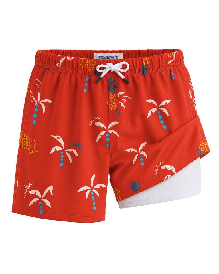 MaaMgic Badehose Shorts Jungen 2-in-1 mit verstellbarem Kordelzug (1-St) Stretch Schwimmshorts mit Innenfutter für Strand und Schwimmbad