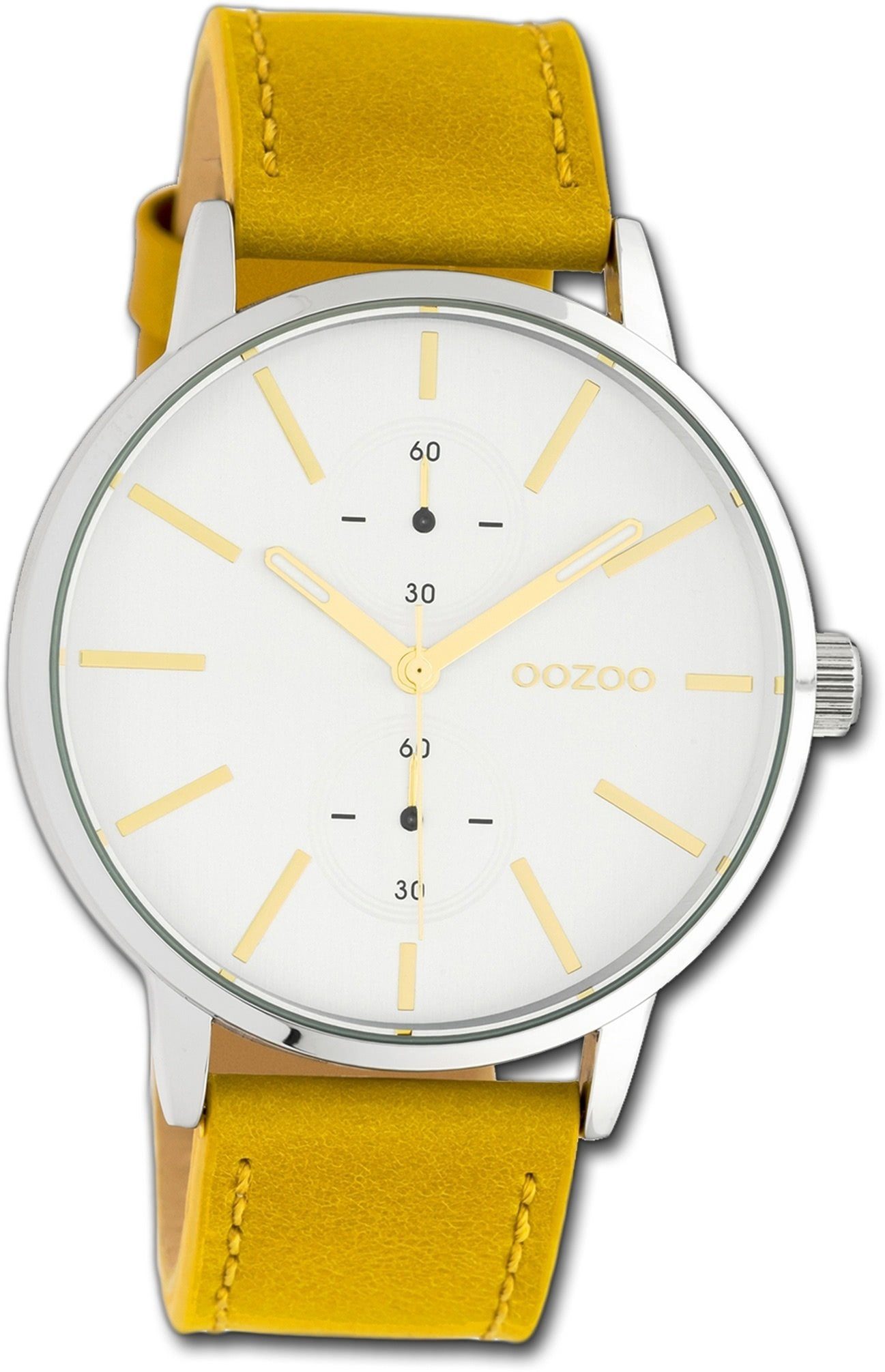 OOZOO Quarzuhr Oozoo Leder Damen Uhr C10585 Analog, Damenuhr Lederarmband gelb, rundes Gehäuse, groß (ca. 42mm)