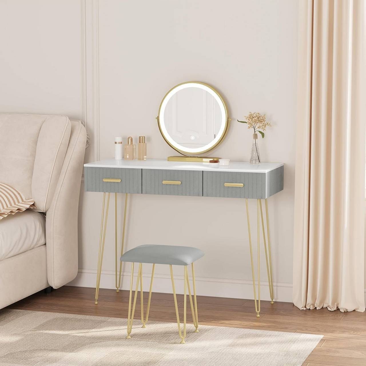 Woltu Schminktisch, mit LED Beleuchtung und Samthocker, 3 Schubladen günstig online kaufen
