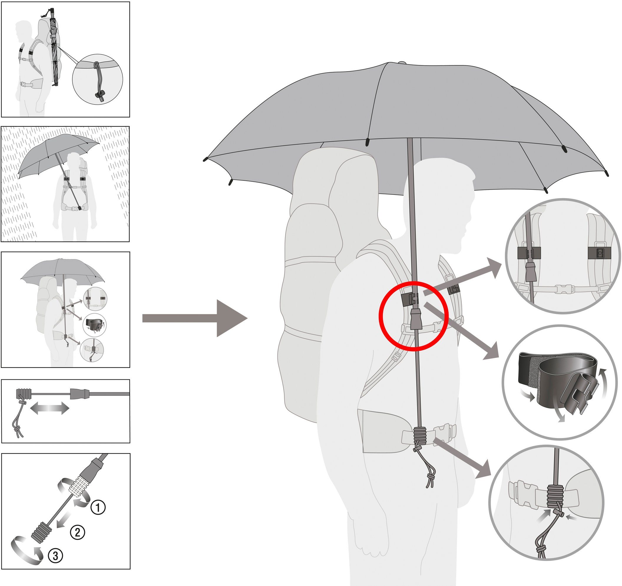 mit 50+ EuroSCHIRM® tragbar, silber, handfrei Swing Stockregenschirm UV-Lichtschutzfaktor handsfree,