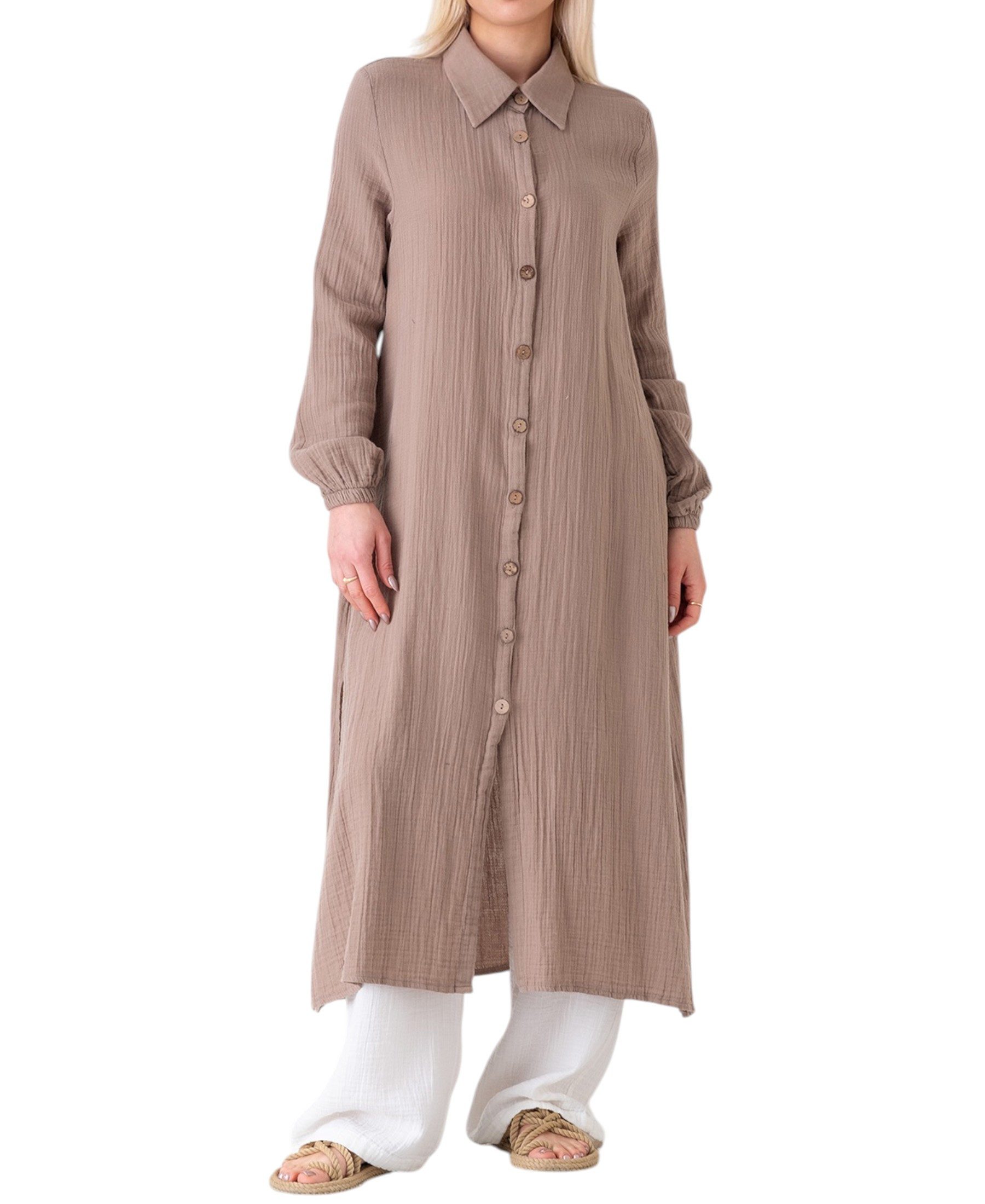 WENOR Longtunika Musselin 130cm lang Kokosknopf 100% Baumwolle Modest Look günstig online kaufen