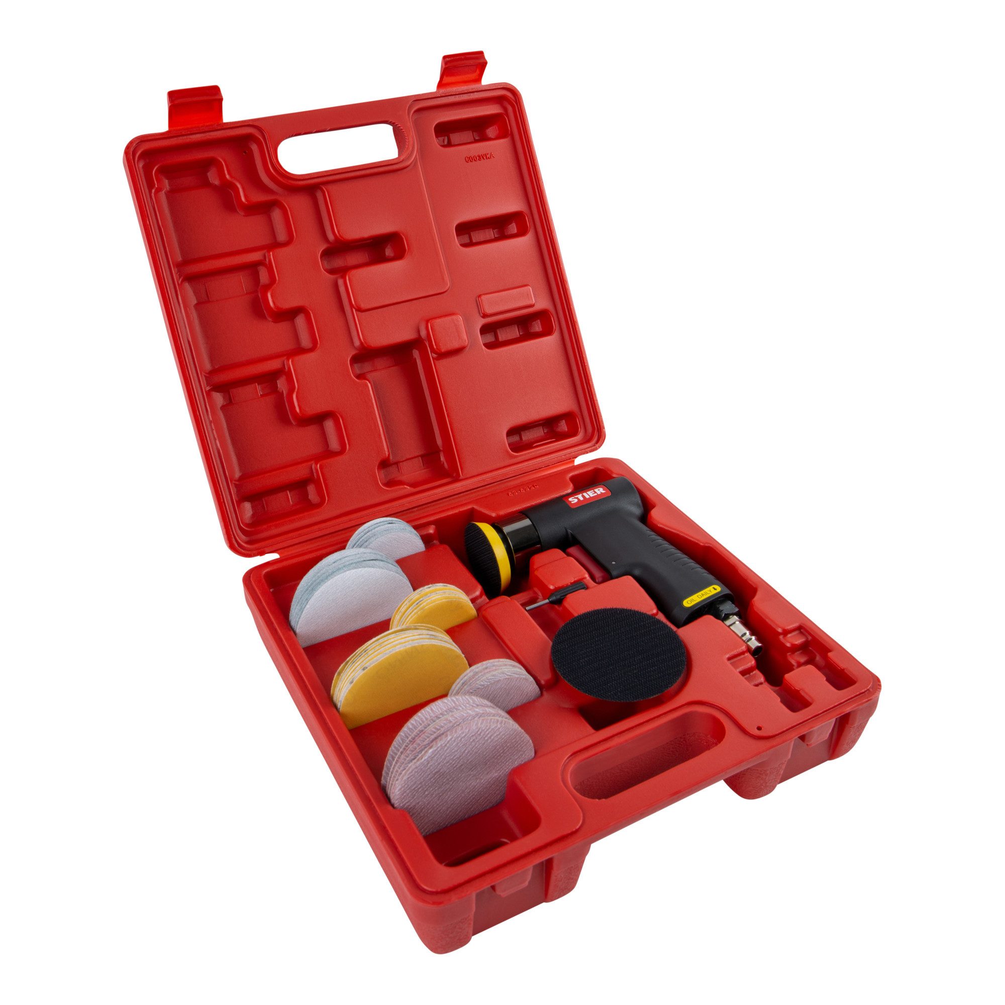Stier Druckluft-Exzenterschleifer STIER Mini-Exzenterschleifer-Satz ME-26 Länge 100 mm 64-teilig