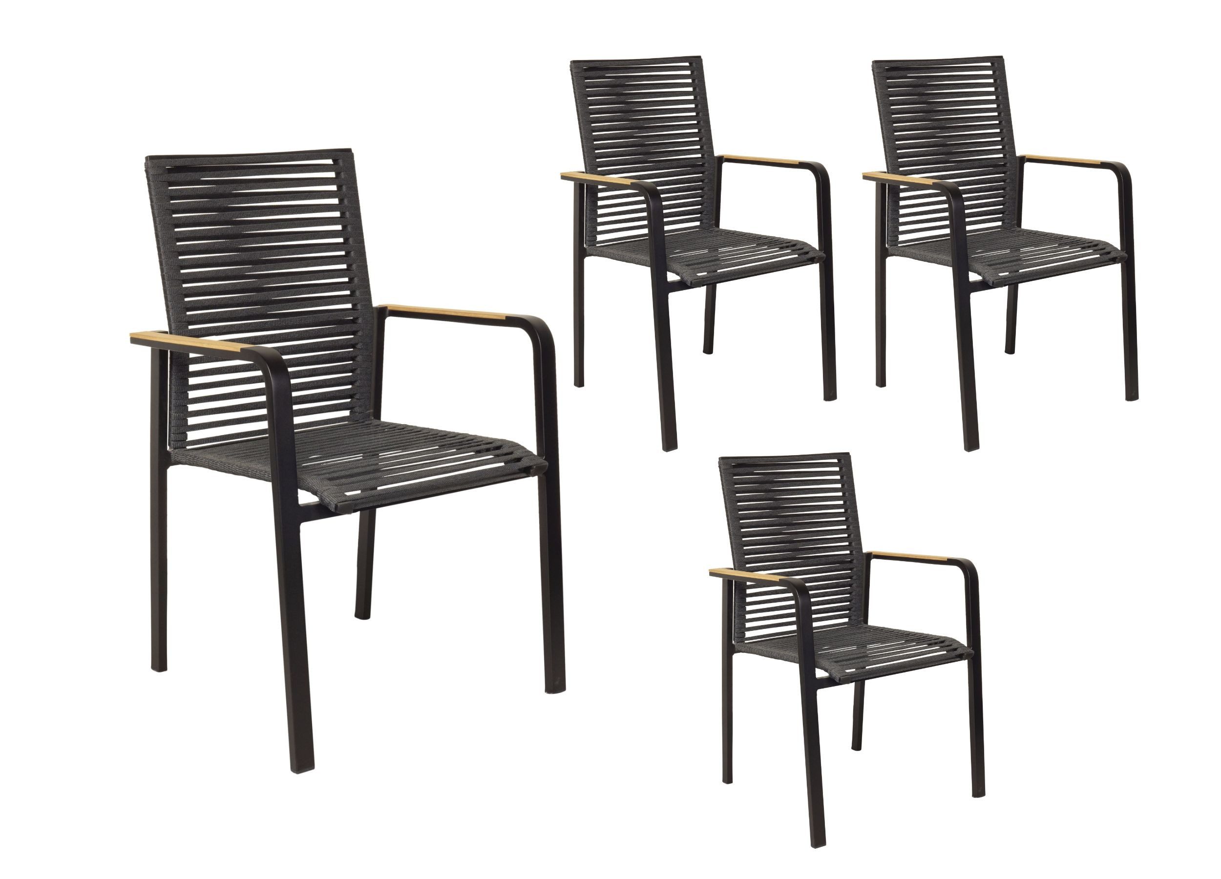 LC Garden Stapelstuhl LC Garden »Toronto« Stapelstuhl Rope schwarz Rope-Geflecht stapelbar (4 St)