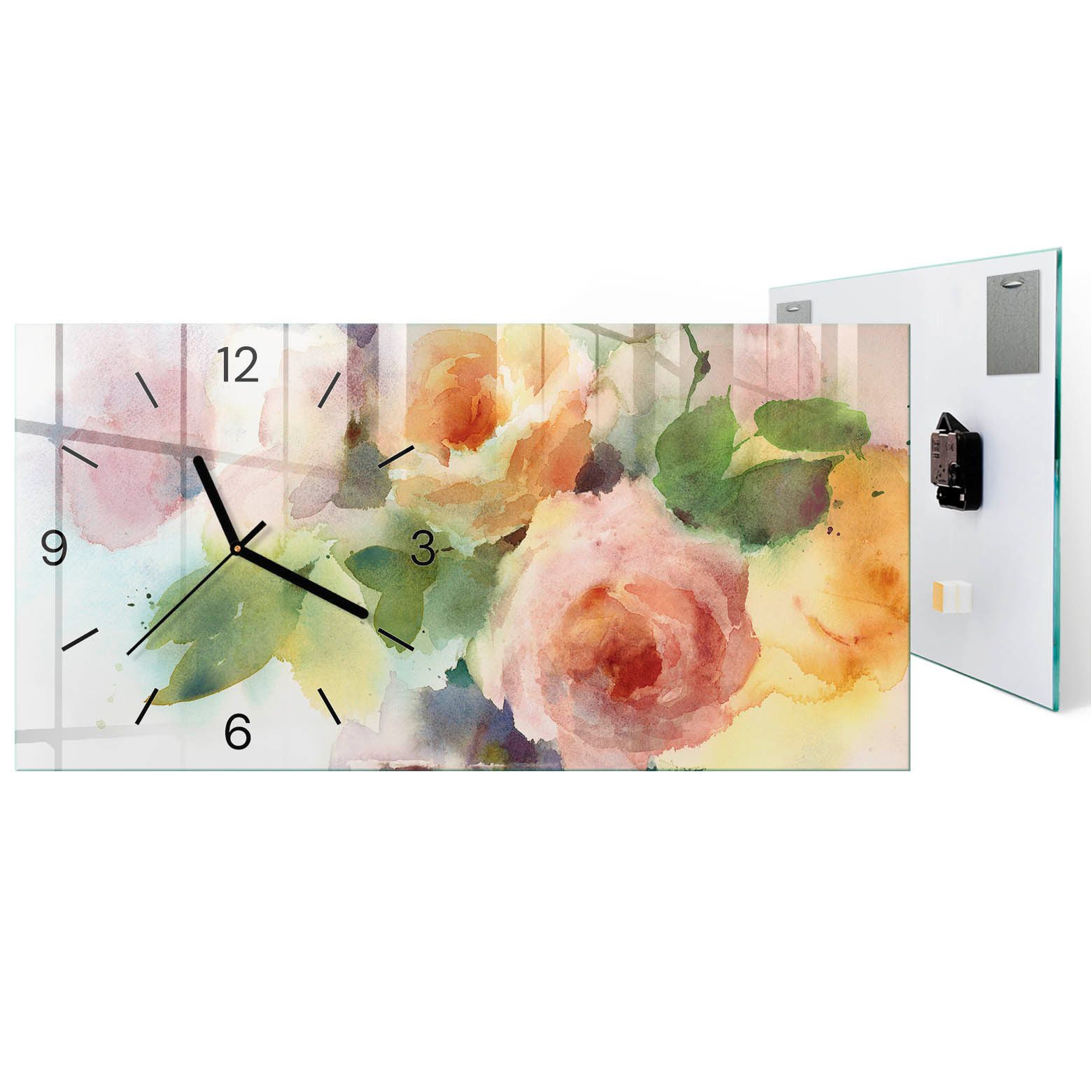 ArtPrintCave Wanduhr Glasuhr Florales Meisterwerk, 4 mm Floatglas, leises Quarzwerk (Florales Meisterwerk, Grün)
