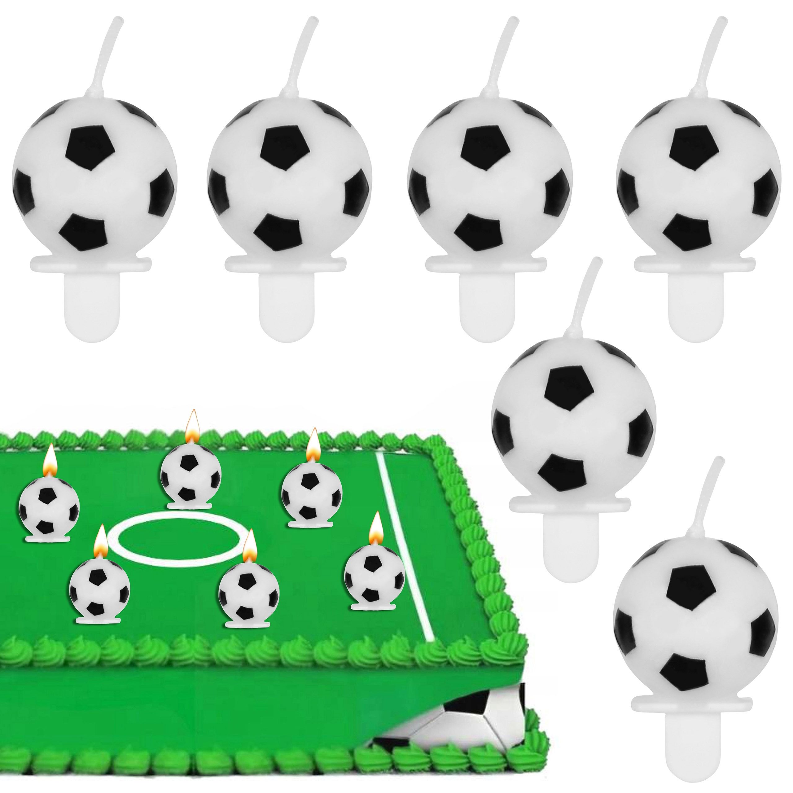 Sarcia.eu Geburtstagskerze FUSSBALL Geburtstagskerzen, Tortenpicker, FUSSBALLSPIELERS SET 6 Stück
