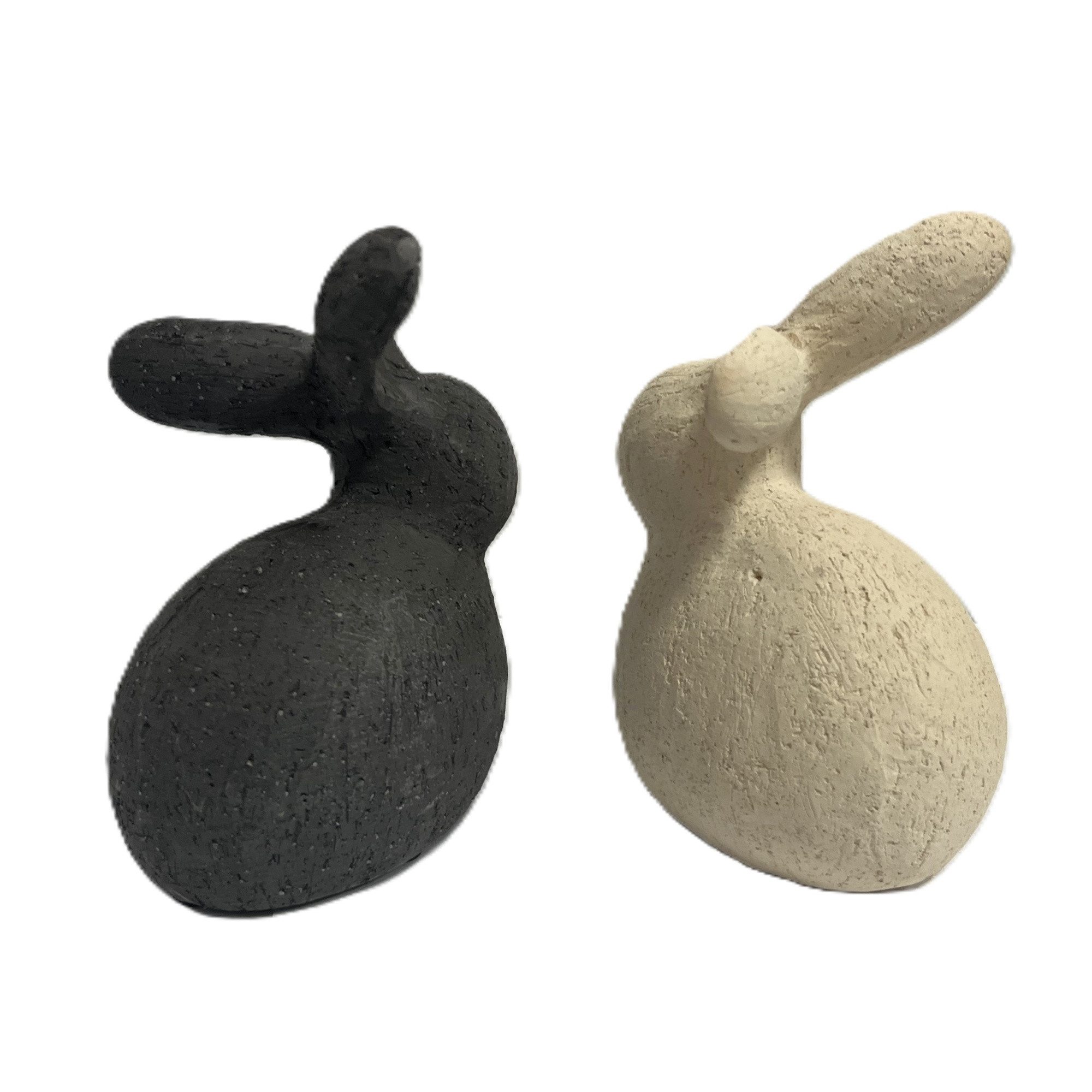 Wurm Osterhase Hase Ostern Tischdeko Betonoptik Beige Grau 2er Set Modern 14 cm, Steinoptik