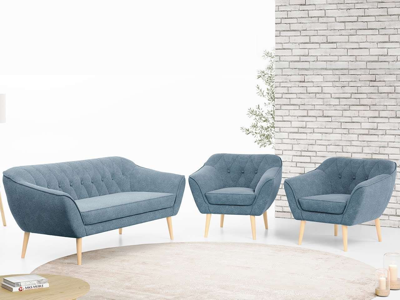 MKS MÖBEL Sofa PIRS 3 1 1, mit Relaxfunktion, Moderne Sofa Set, Skandinavische Deko Blau Matana
