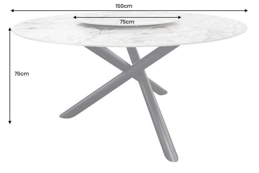 riess-ambiente Esstisch SPIN 150cm weiß/grau/gold - Keramik, Aurora Oro, abnehmbare Drehplatte (Einzelartikel, 1-St), runde Platte im Stein-Stil mit 360° Lazy S – Bild 3 von 5