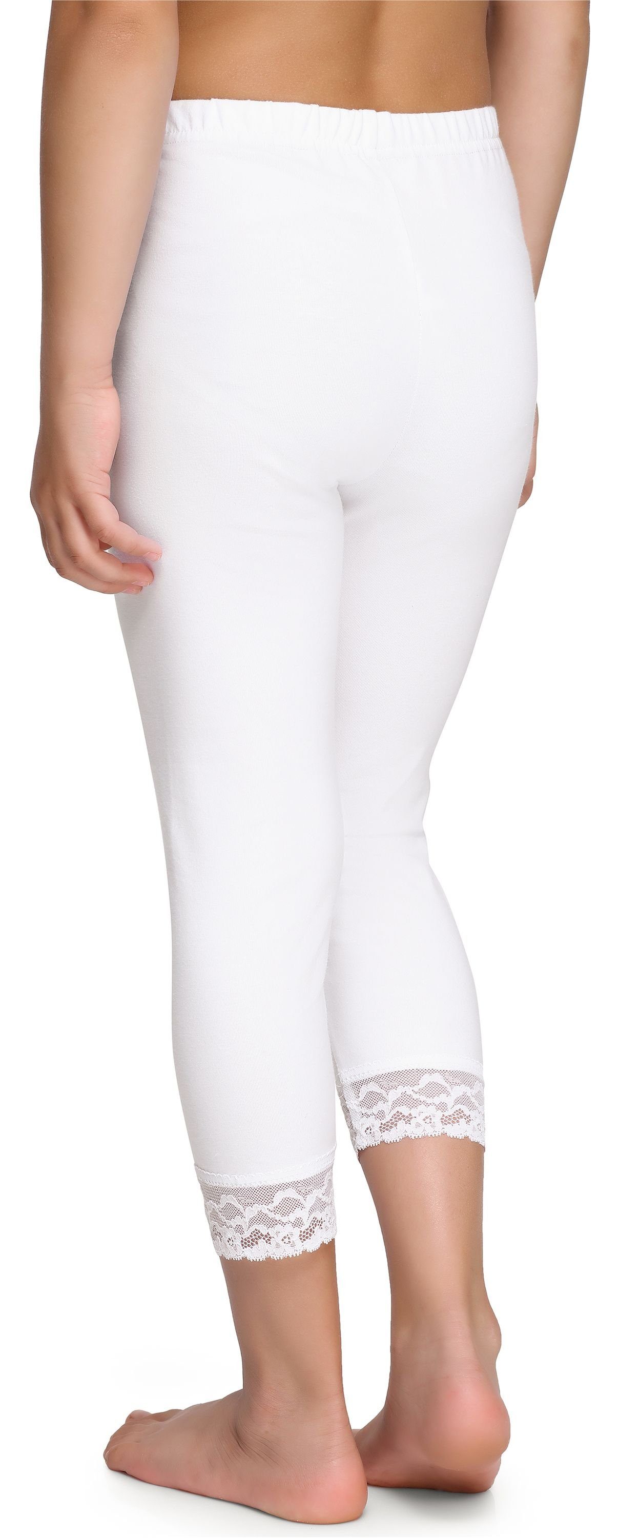 Merry Style Leggings Weiß (1-tlg) Bund elastischer mit Baumwolle Capri Spitze aus 3/4 MS10-228 Leggings Mädchen