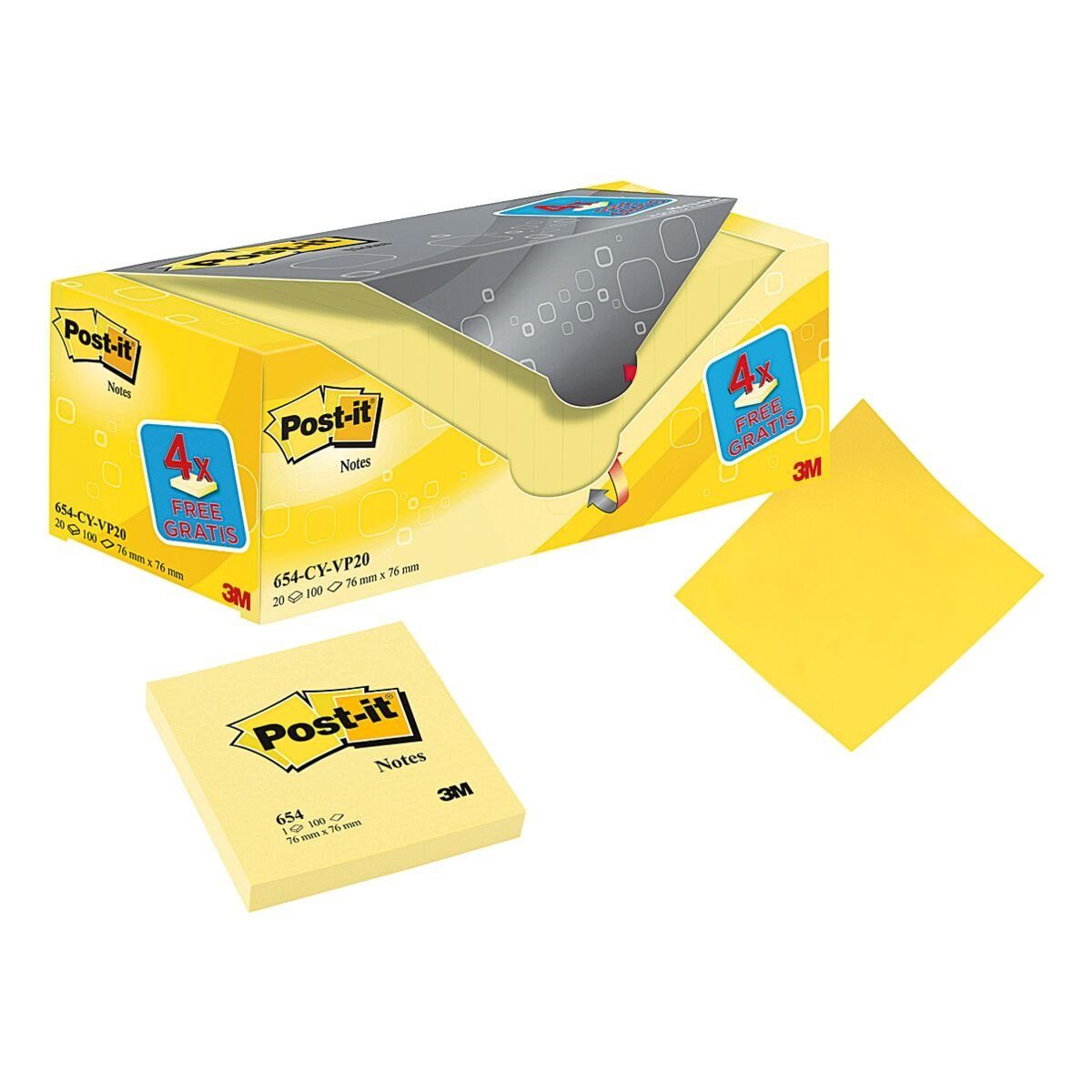 Post-it Notes Haftnotizblock Notes, 7,6x7,6 cm, im Vorteilspack selbstklebend und wiederverwendbar