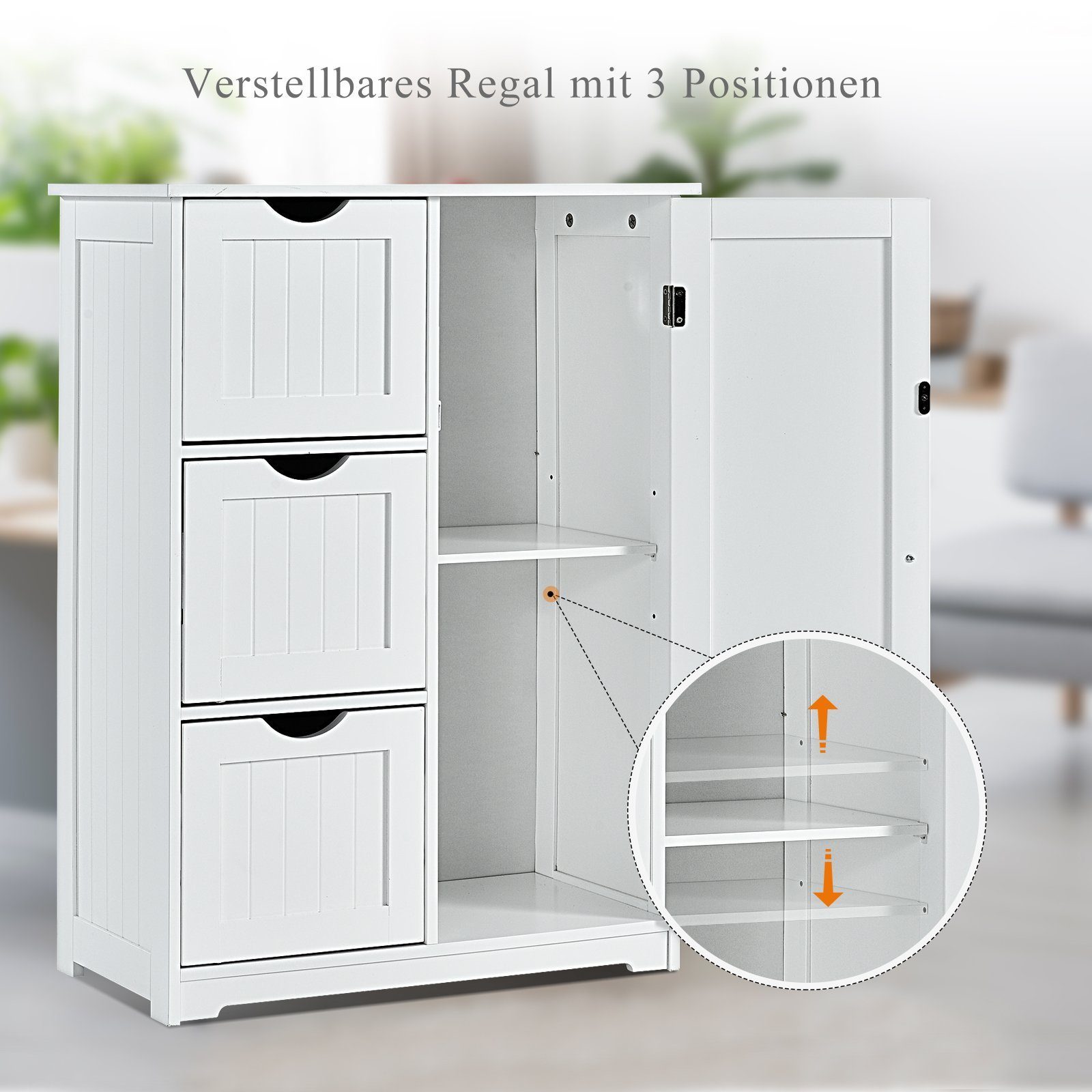 COSTWAY Badkommode, 3 Schubladen,mit verstellbarer Ablage,30 x 60 x 81 cm