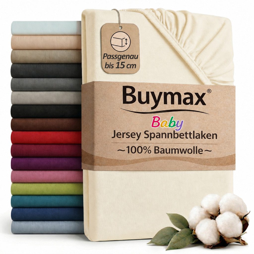 Buymax Spannbettlaken Babybett Kinderbett 60x120cm 70x140cm, Jersey 100% Baumwolle, Gummizug: Rundumgummi, (1 Stück), bis 15 cm Matratzenhöhe, weich, atmungsaktiv, hautfreundlich