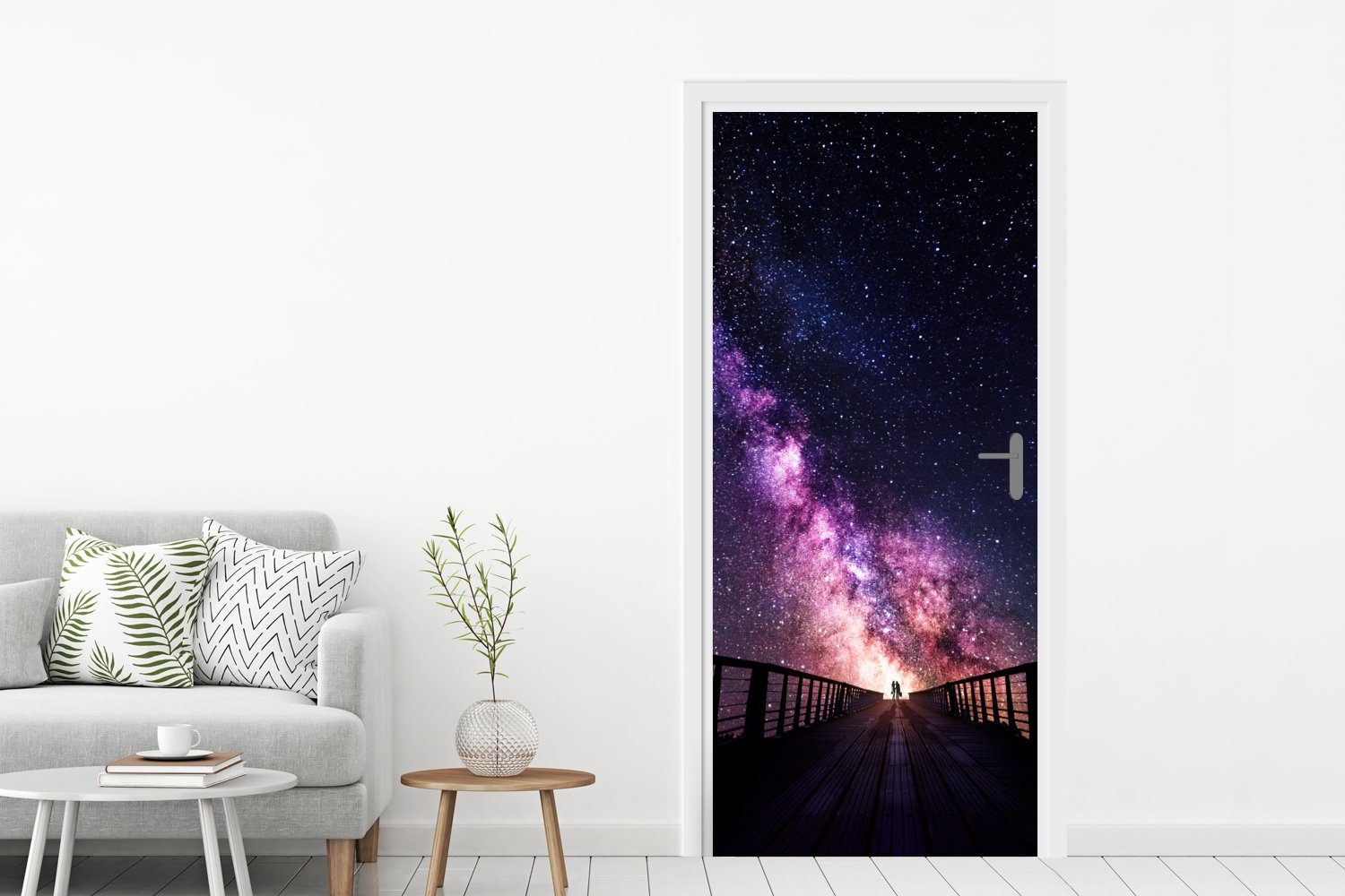 Galaxie Türaufkleber, Lila - Mädchen Universum Türtapete Tür, Matt, Fototapete - (1 - MuchoWow Jungen Kinder, St), - für bedruckt, - cm 75x205