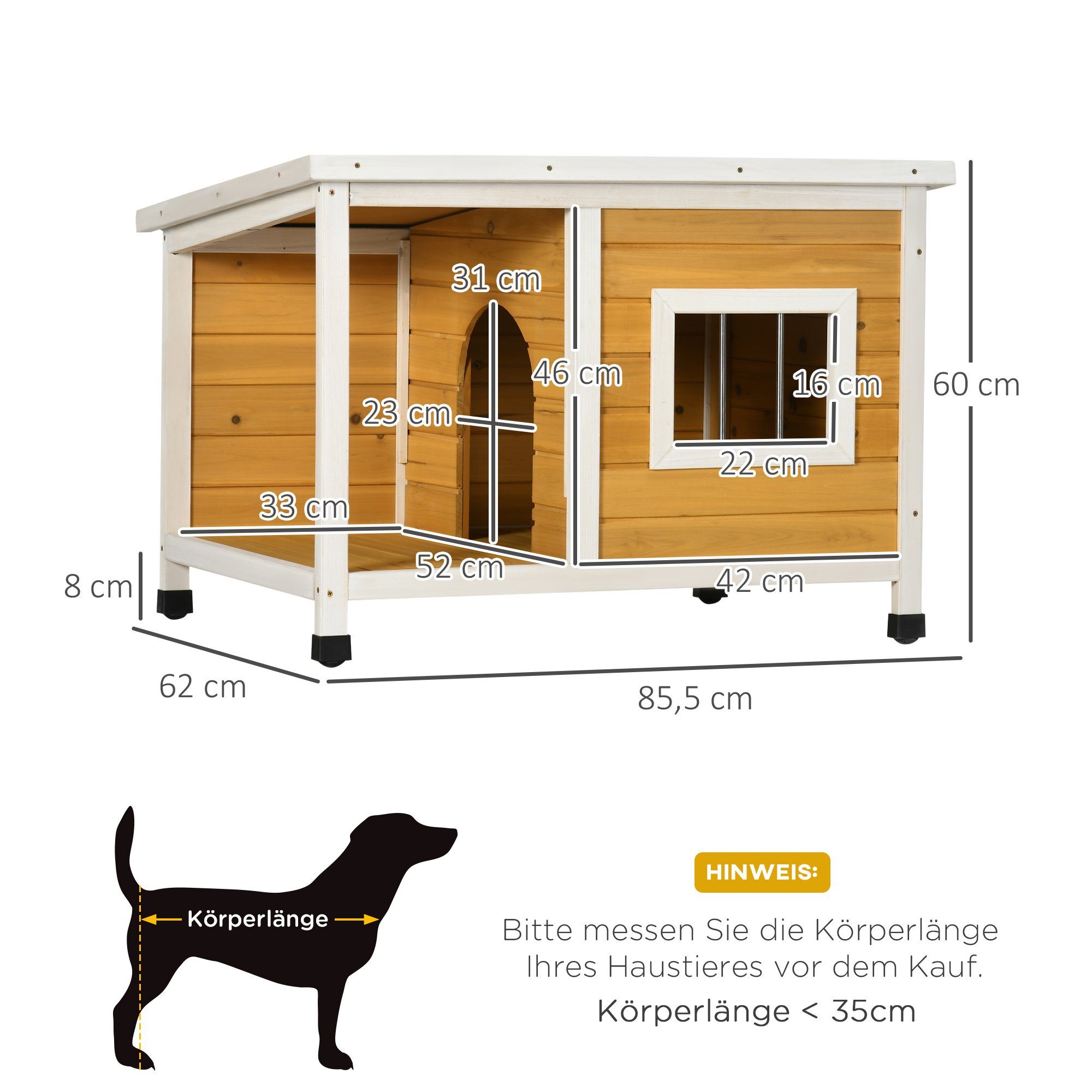 PawHut Hundehütte Hundehaus mit Terrasse und aufklappbarem Asphaltdach, Orange 85,5 x 62 x 60 cm