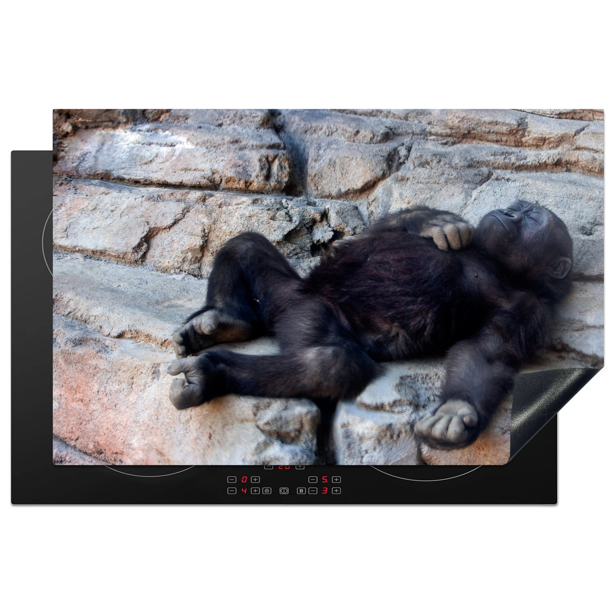 MuchoWow Herdblende-/Abdeckplatte Gorilla - Tiere - Affe, Vinyl, (1 tlg), 81x52 cm, Induktionskochfeld Schutz für die küche, Ceranfeldabdeckung