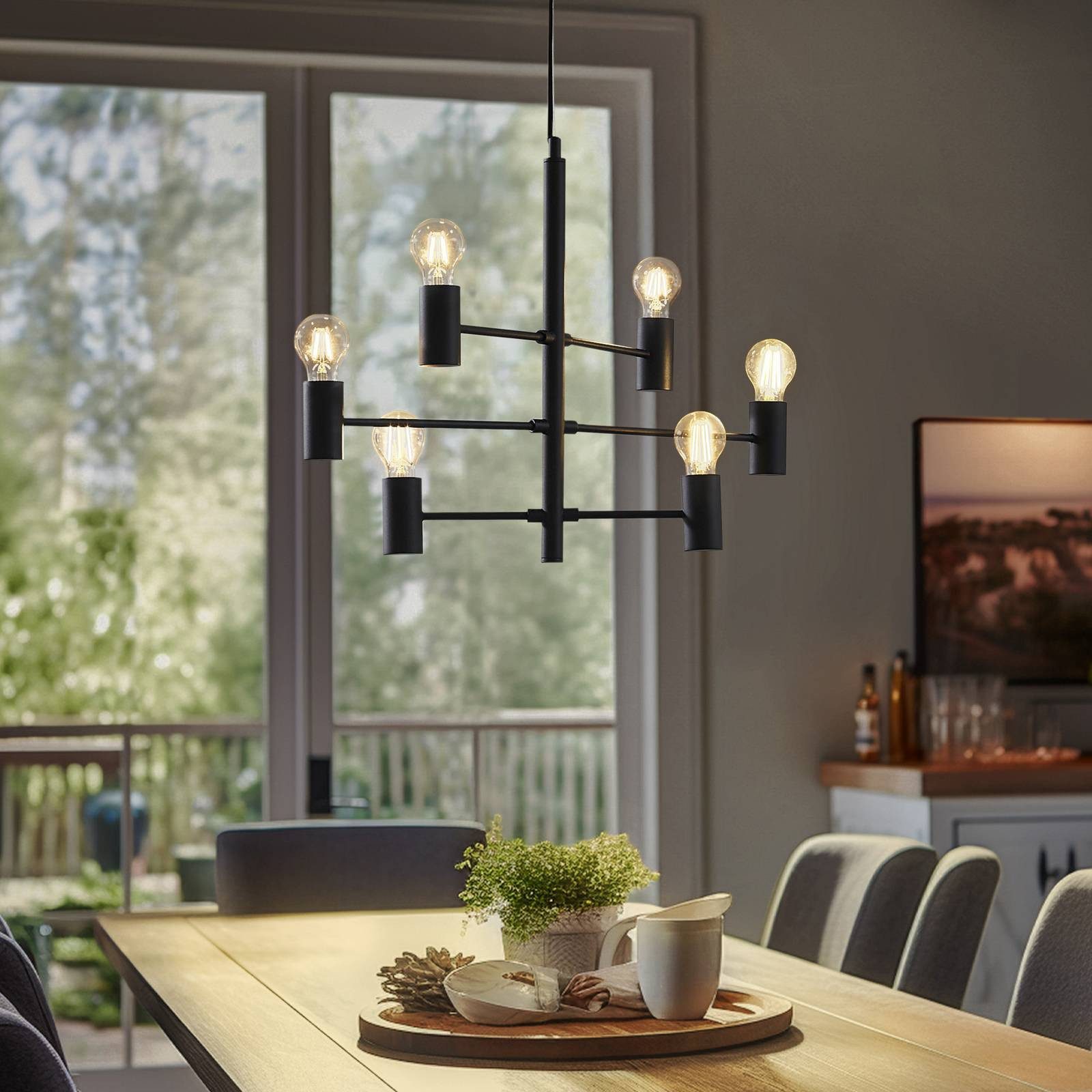 Lucande Hängeleuchte Aidas, Metall, Schwarz IP20, 6 x 15 W LED
