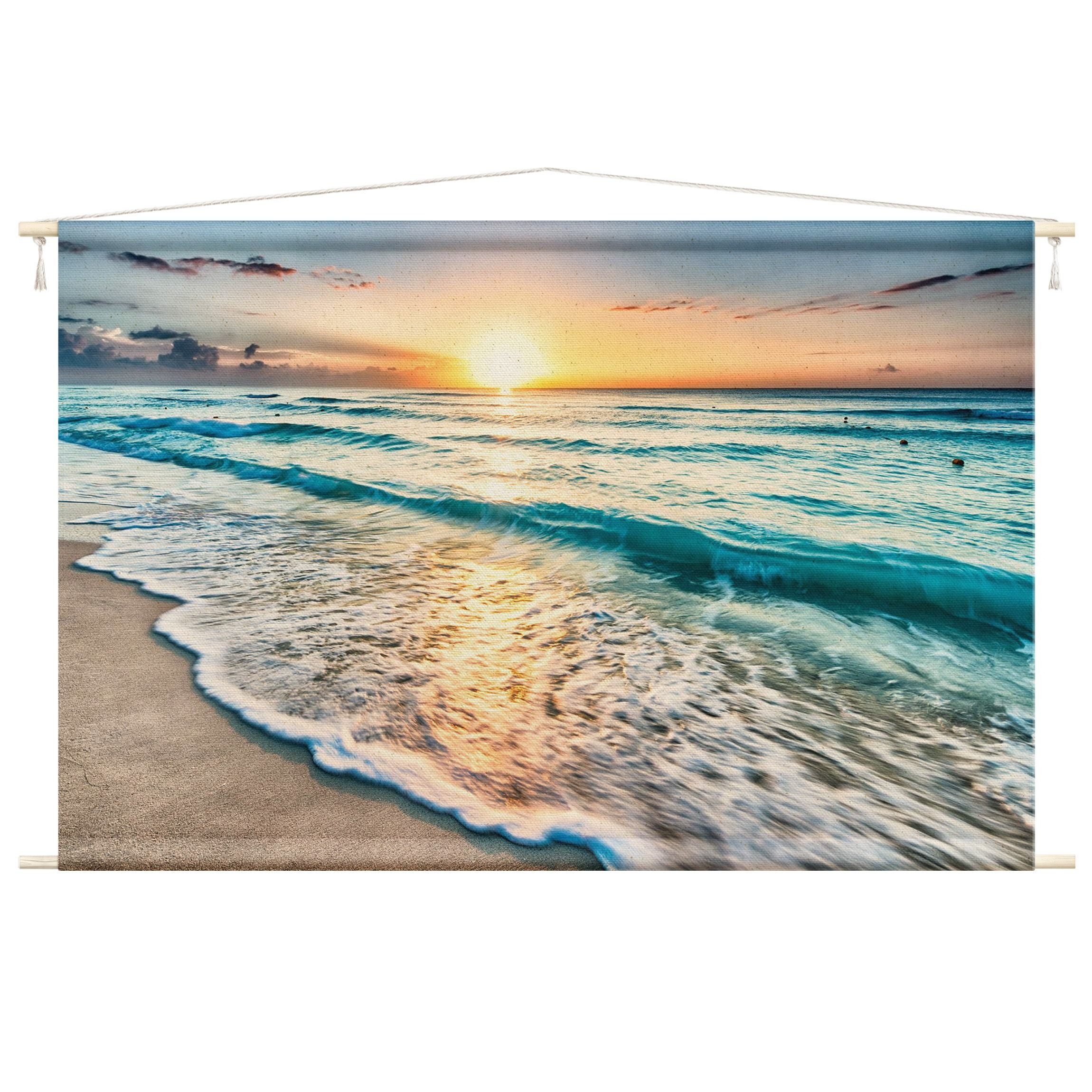 Bilderdepot24 Wandteppich modern Strand Natur blau, rechteckig, Höhe: 2.6 mm, großes Wandbild aus Natur-Baumwolle Wandbehang Stoffbild Tuch Wollseil