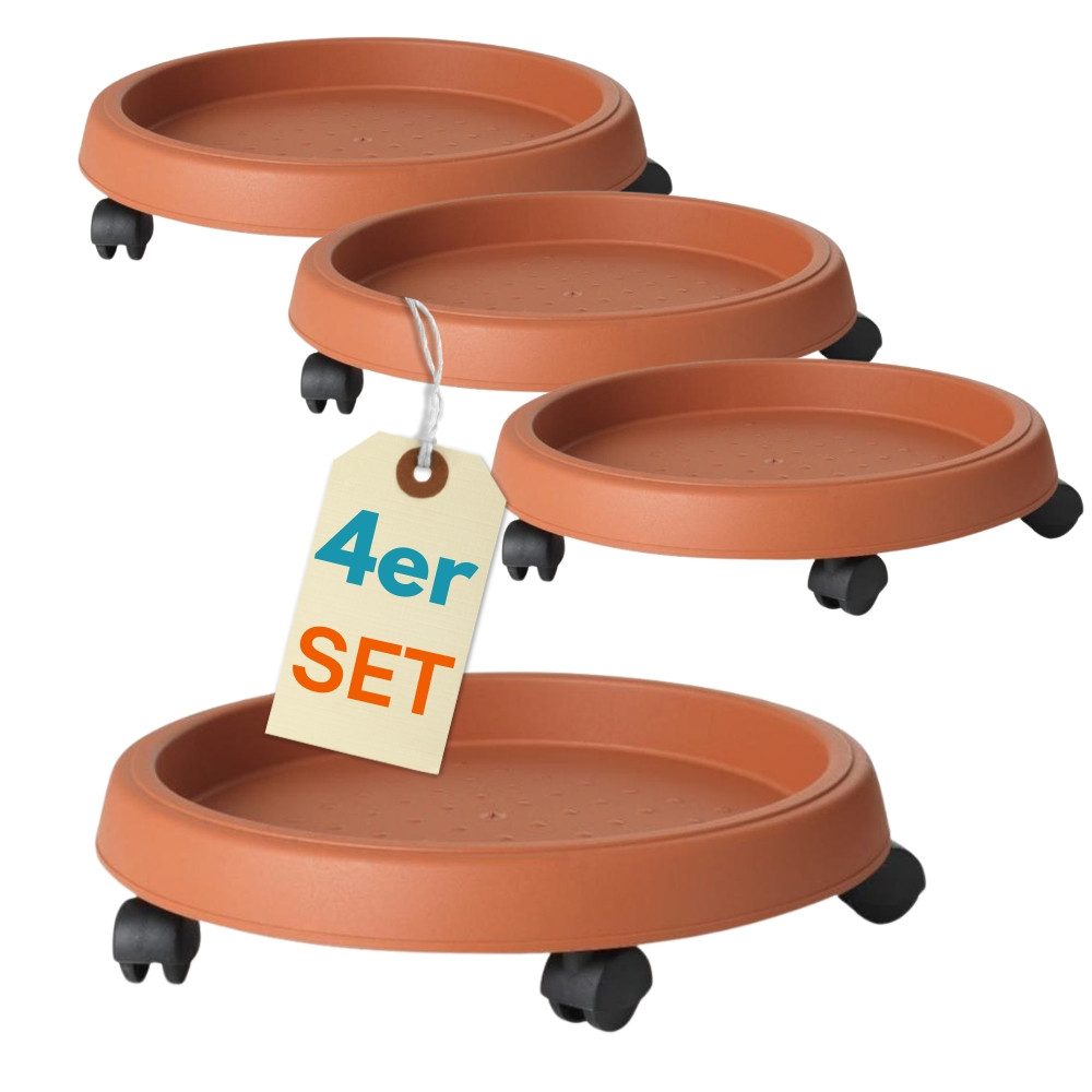 GarPet Pflanzenroller 4er Set Pflanzen Roller Outdoor Rollbrett Blumen Topf Rund Untersetzer
