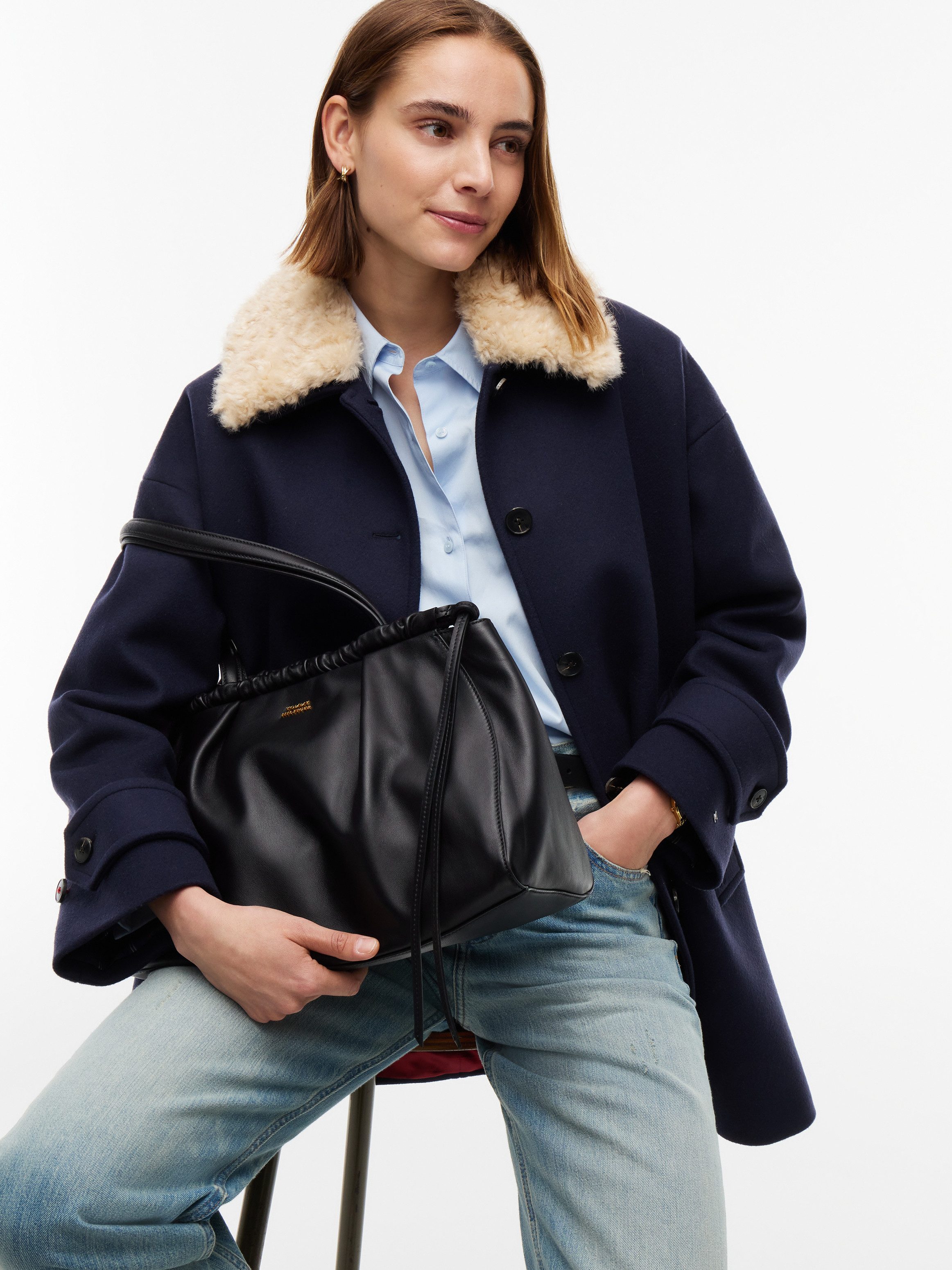Tommy Hilfiger Hobo SOFT LEATHER HOBO, Damen Handtasche, Tragetasche mit Kordelverschuss
