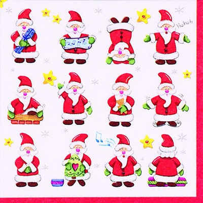 Linoows Papierserviette 20 Servietten Weihnachten Lustige Weihnachtsmänner in Aktion, (Packung), Motiv Weihnachten Lustige Weihnachtsmänner in Aktion