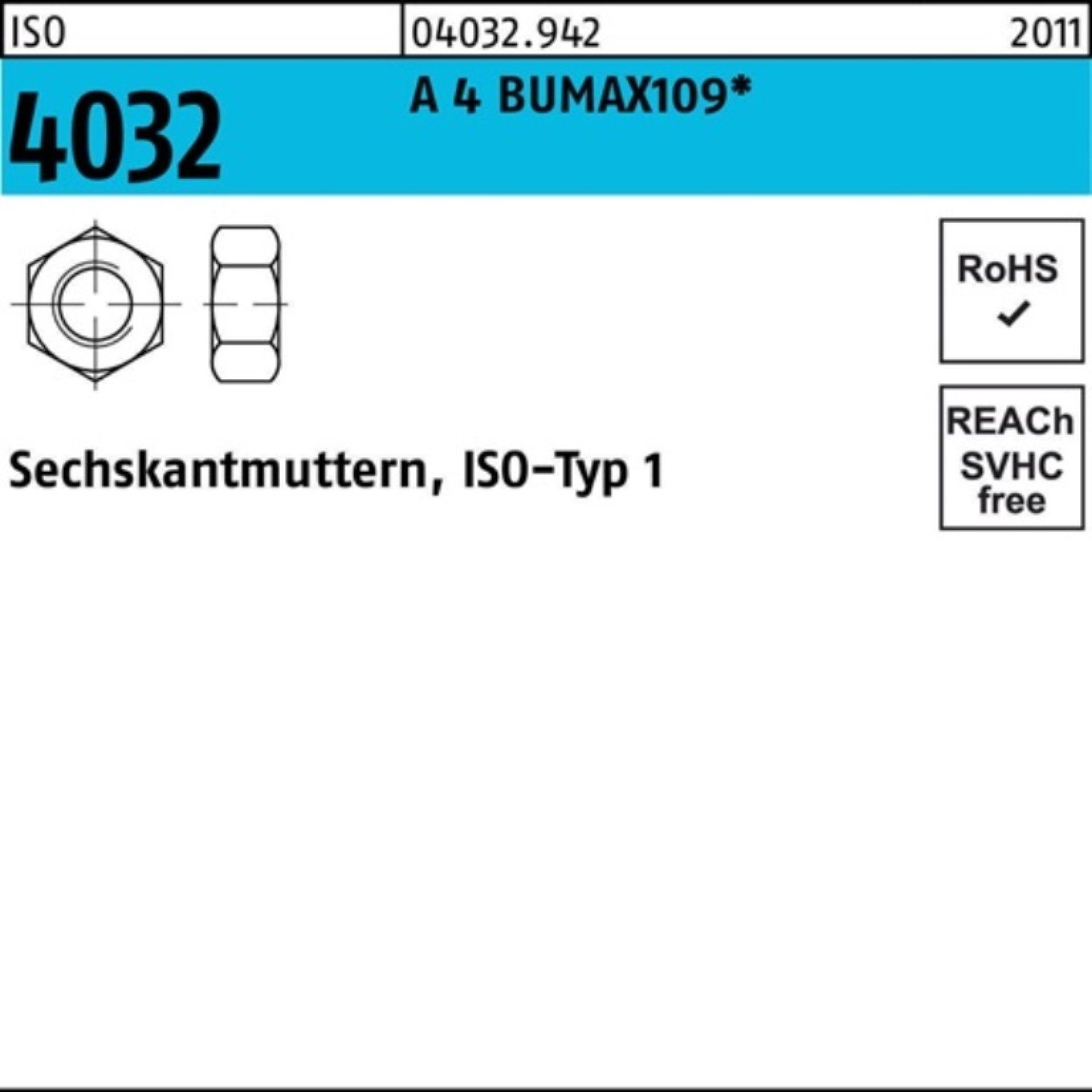 Bufab 100 A Muttern Stück BUMAX109 I BUFAB ISO 100er 4 M6 4032 Sechskantmutter Pack