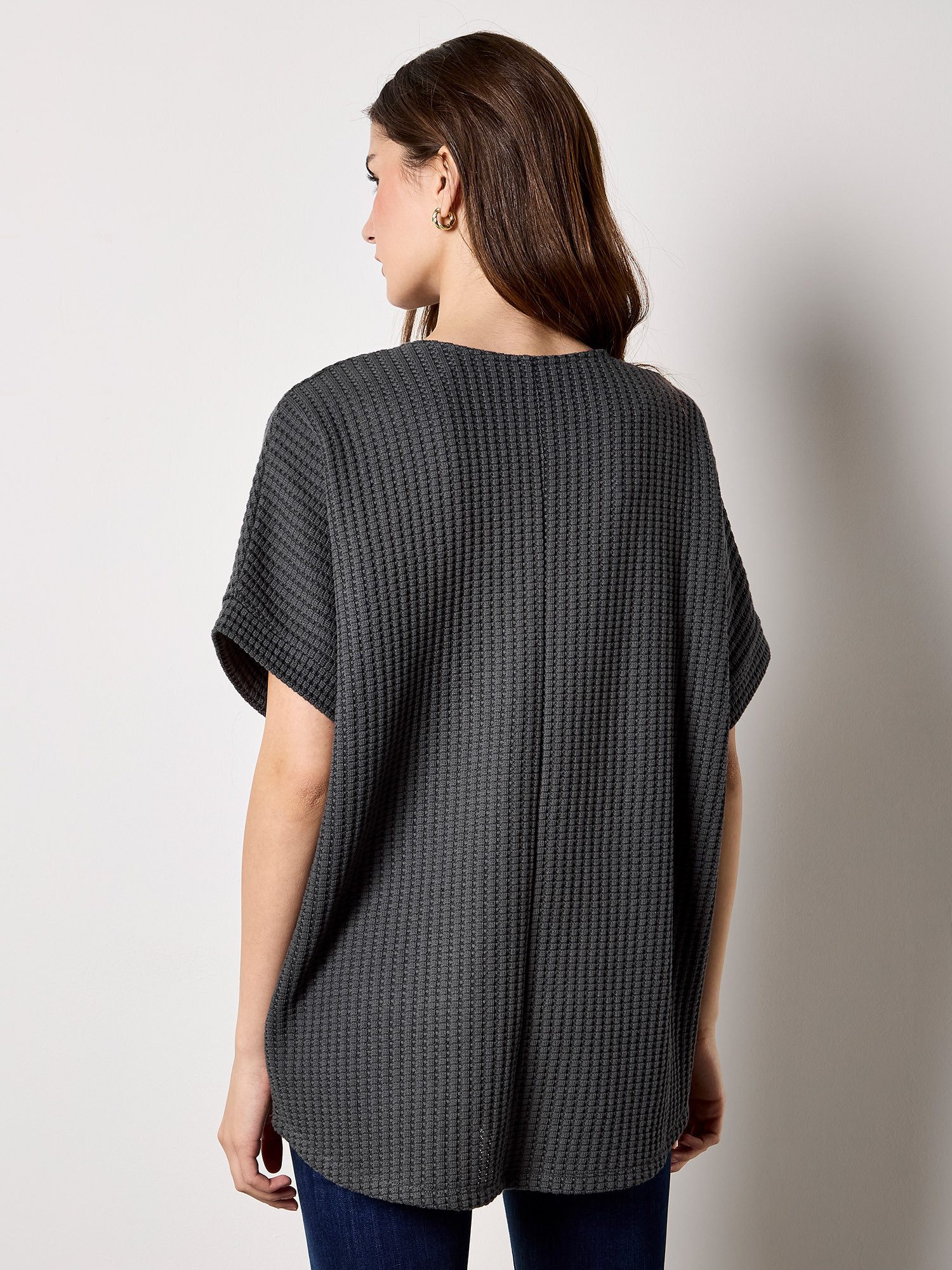 Apricot Fledermausshirt Waffelstrick-Top mit Fledermausärmeln