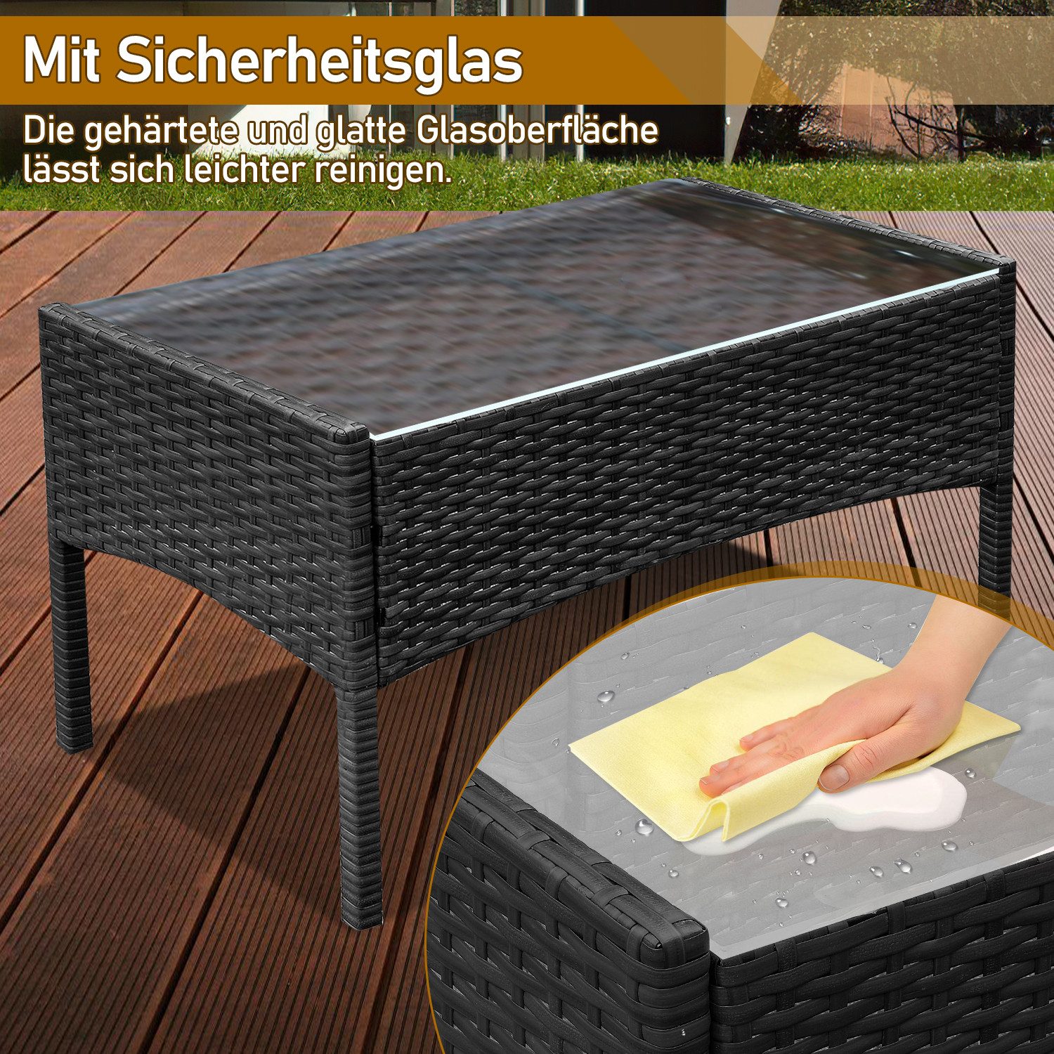 Clanmacy Gartenlounge-Set 4-tlg Wetterfeste Polyrattan Sitzgruppe für 4 Personen Schwarz, (4-tlg) – Bild 3 von 5