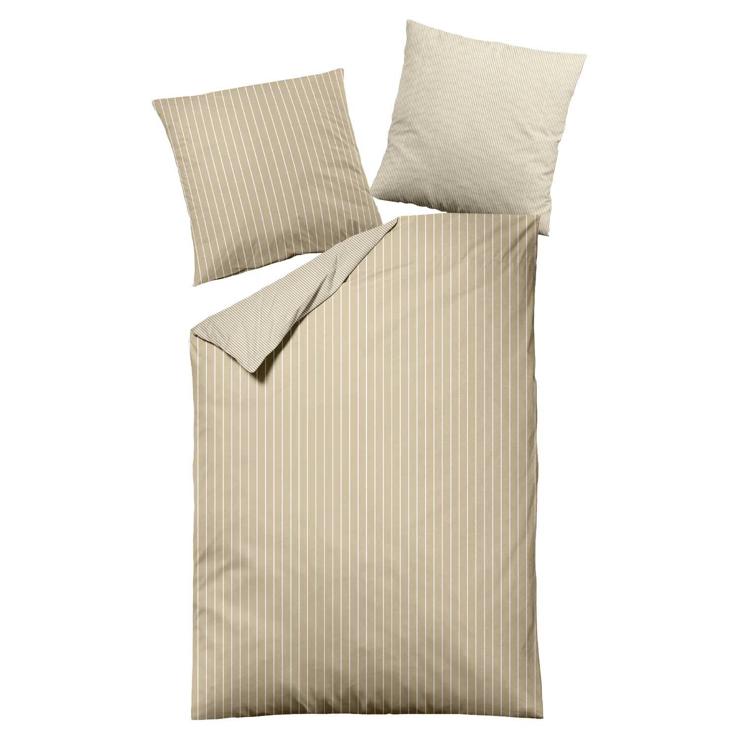 Bettwäsche DENALA, Beige, Baumwolle, Streifen