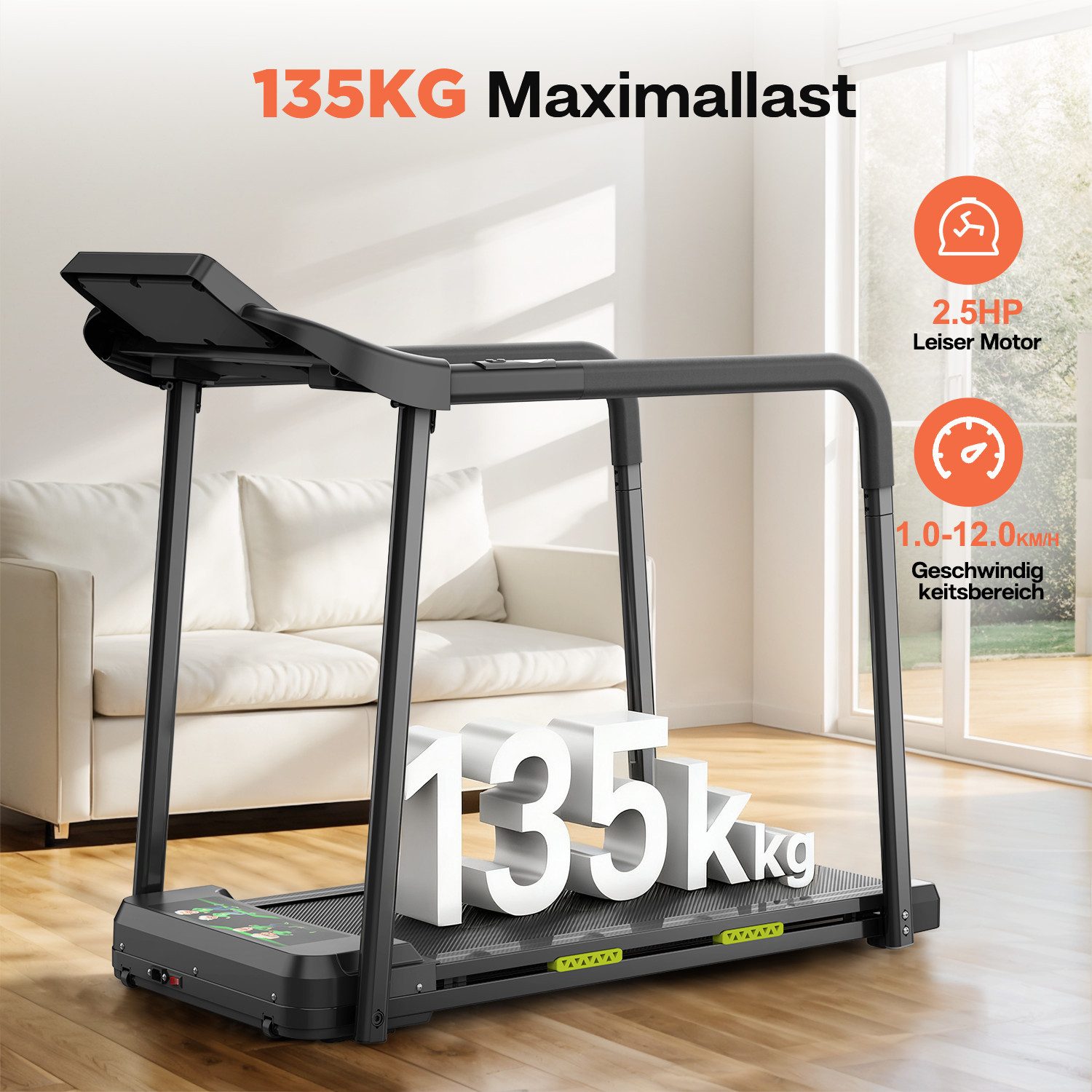ANYSUN Laufband Laufband für Senioren,faltbares Laufband für Zuhause mit Handläufen (Großes LED-Display für ältere Menschen, Laufband für Senioren), Fitness-Trainingsgerät für ältere Menschen mit Herzfrequenzmesser