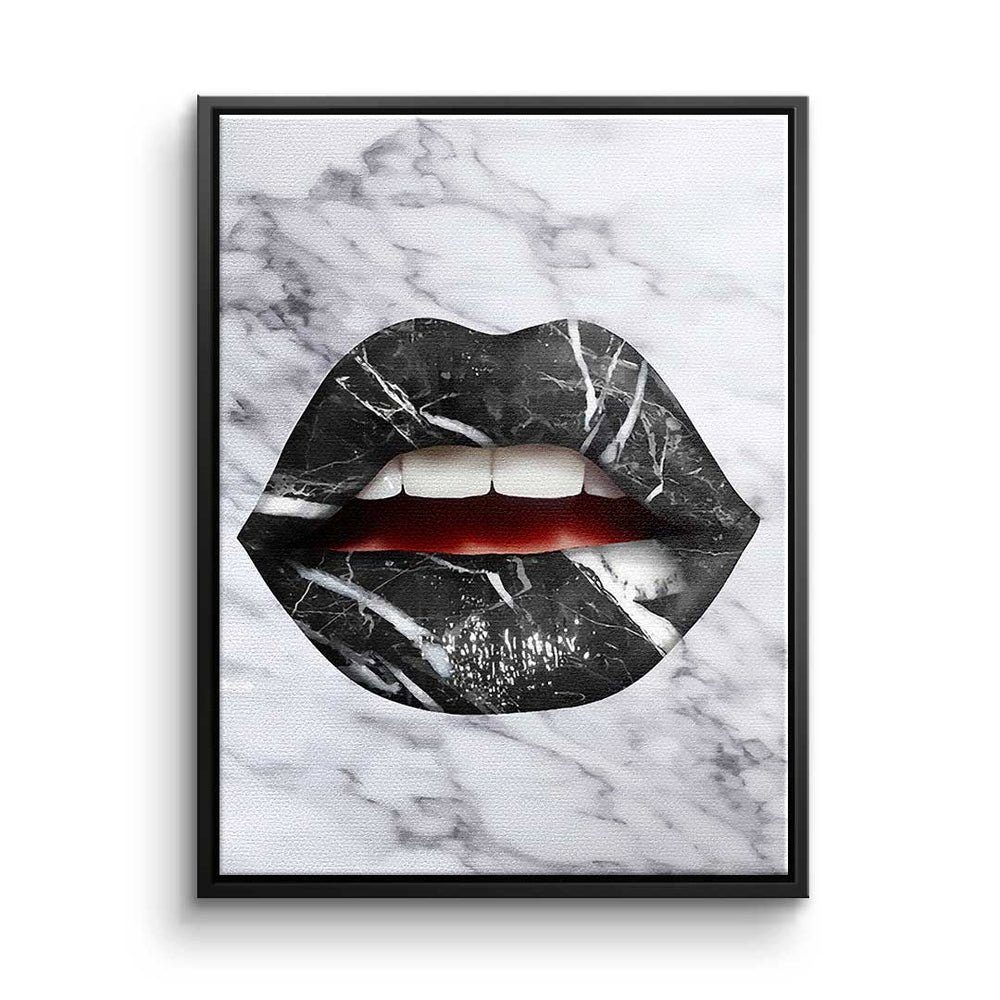 - X silberner - modernes Art Lippen Marmor Pop Wandbild - Leinwandbild, DOTCOMCANVAS® Leinwandbild Premium Rahmen