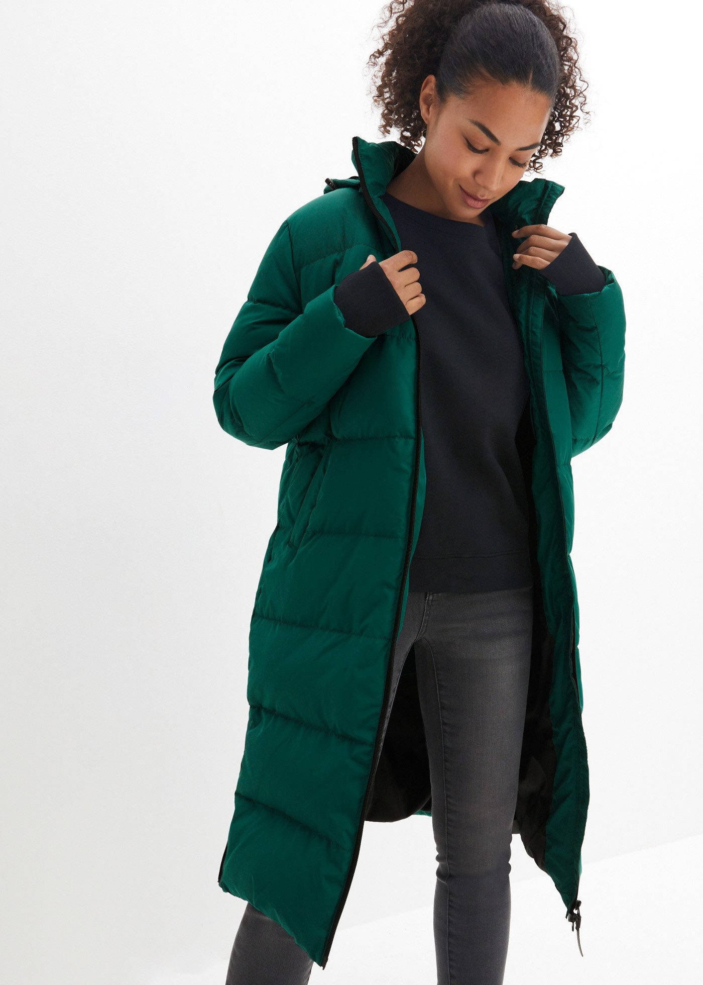 bonprix Steppmantel sportlicher Stil, mit 2-Wege-Reißverschluss, oversize, wasserabweisend