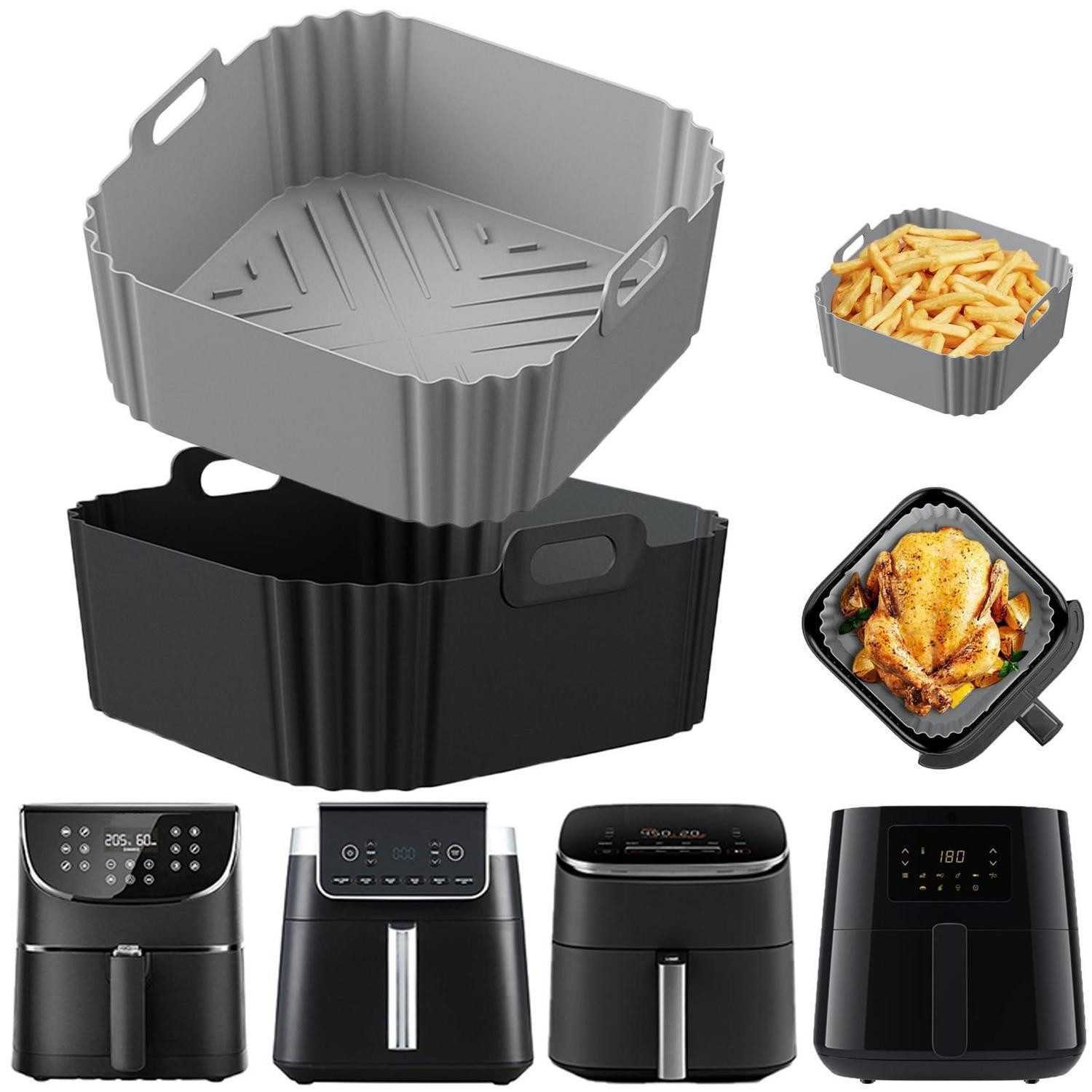 LuxusKollektion Frittiereinsatz Silikonform Airfryer Zubehör 2 Stück für 4,7–6,5 L(Grau und Schwarz)