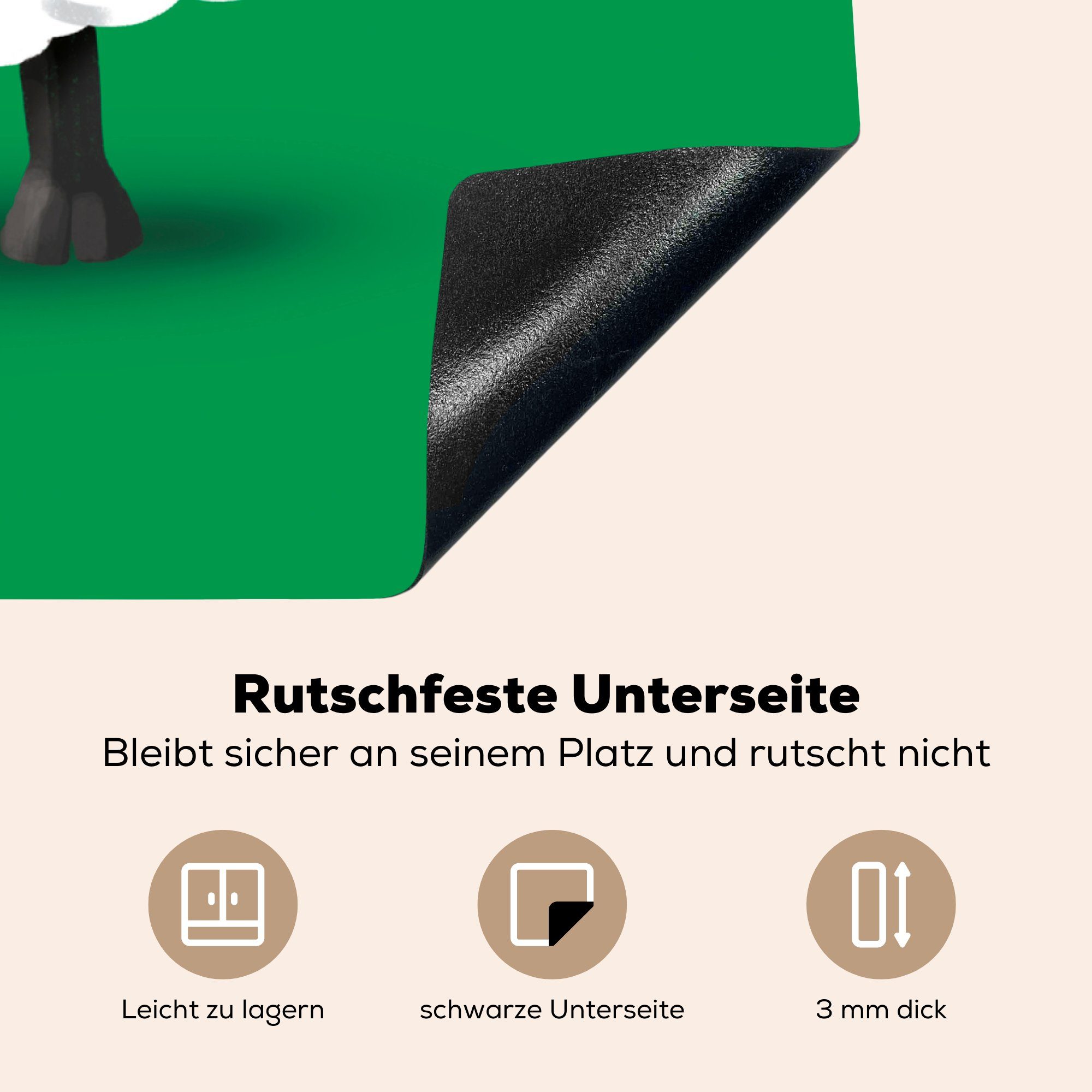 MuchoWow Herdblende-/Abdeckplatte - küche - Ceranfeldabdeckung, Grün Illustration, Arbeitsplatte Vinyl, (1 78x78 tlg), cm, Schafe für