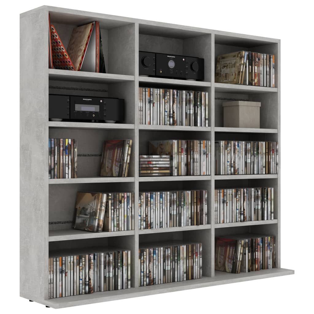 vidaXL Regal 100 x 23 x 895 cm CD-Regal Betongrau 102x23x89,5 cm Spanplatte Mediaau