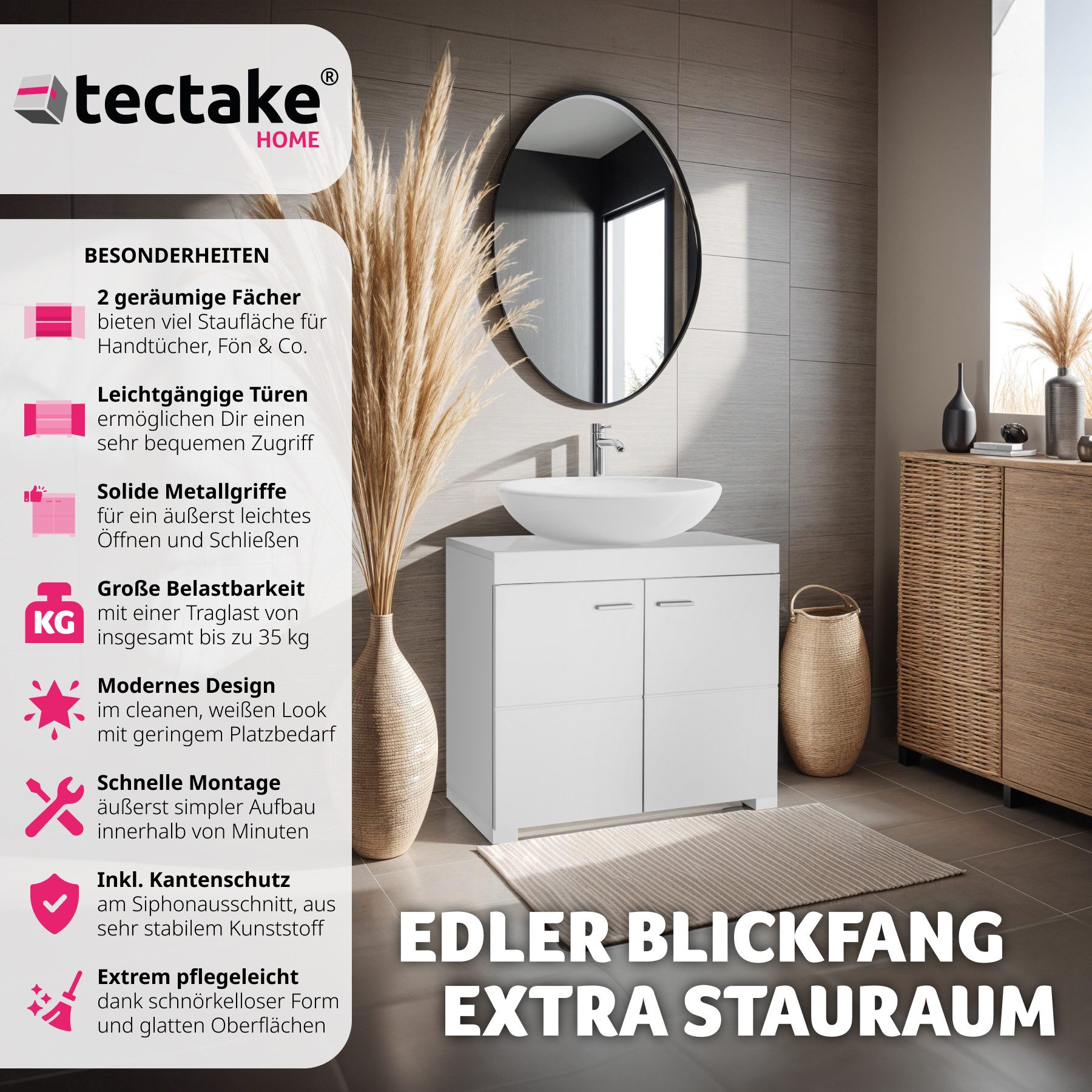 tectake Waschbeckenunterschrank Badezimmerschrank Idris, 2 Fächer, günstig online kaufen