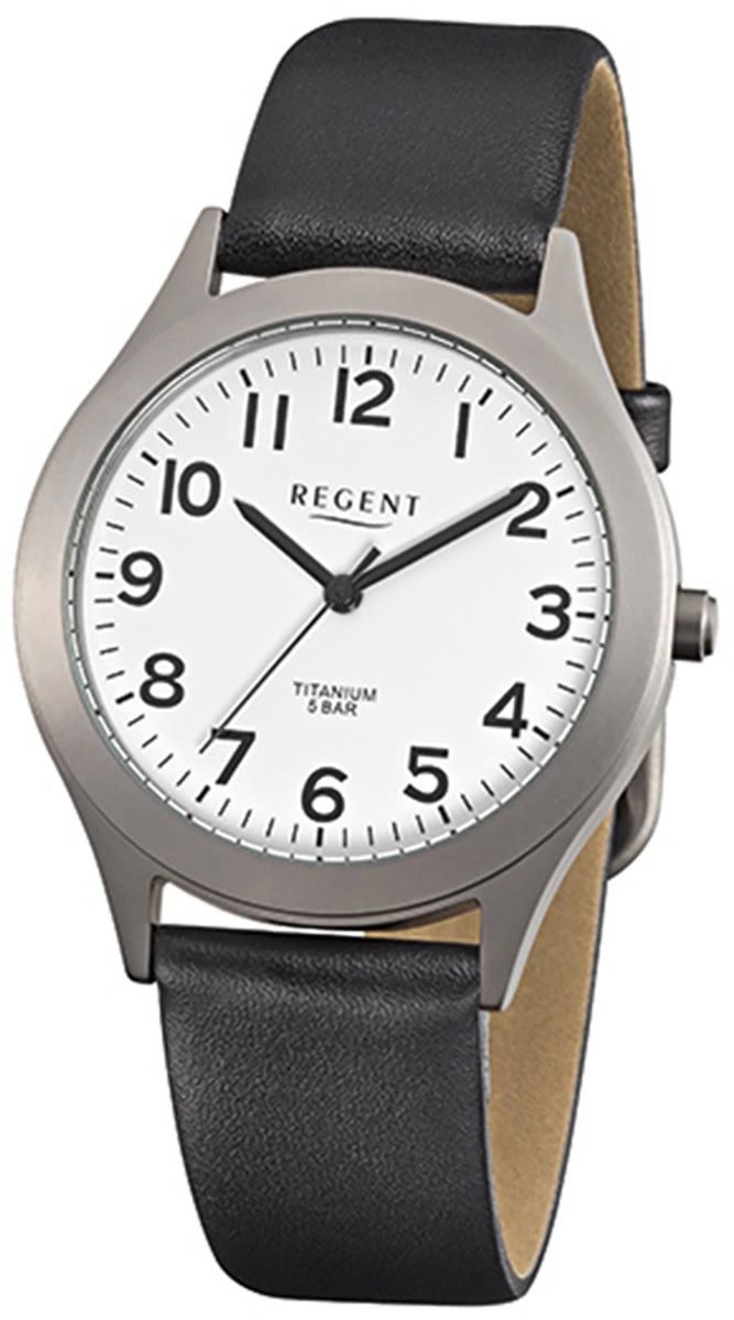 Regent Quarzuhr Regent Herren-Armbanduhr schwarz Analog, (Analoguhr), Herren Armbanduhr rund, mittel (ca. 37mm), Lederarmband
